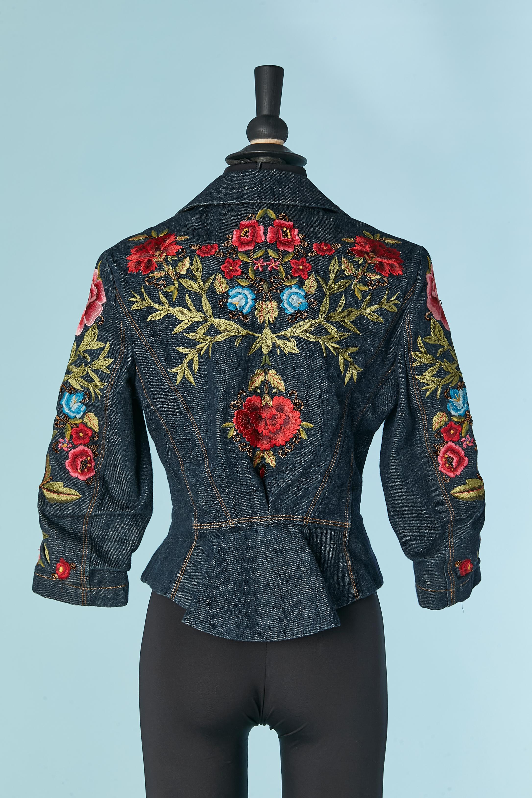 Einreihige Denim-Jacke aus Denim mit Blumenstickereien CHRISTIAN LACROIX im Angebot 2