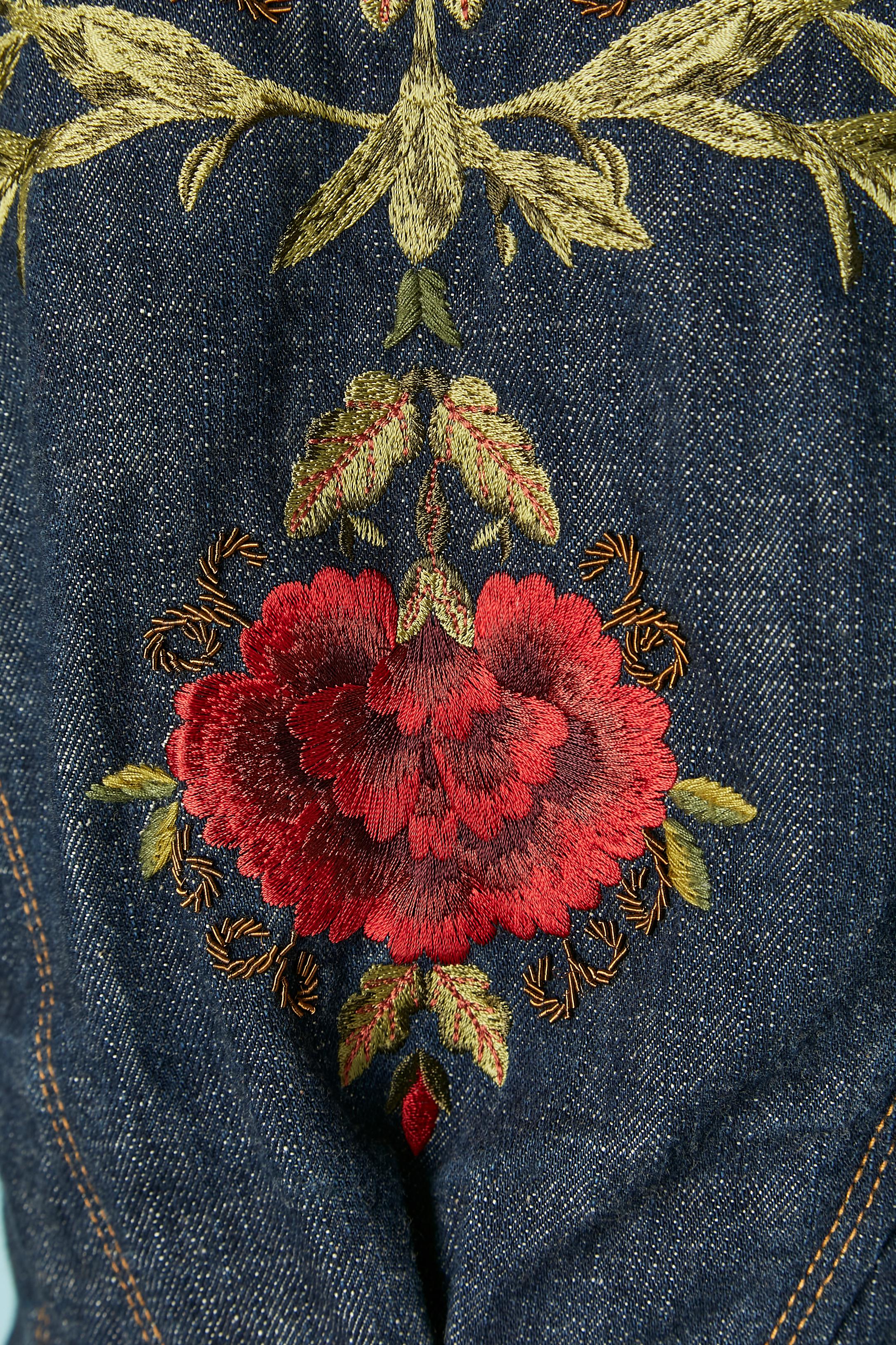 Einreihige Denim-Jacke aus Denim mit Blumenstickereien CHRISTIAN LACROIX im Angebot 3