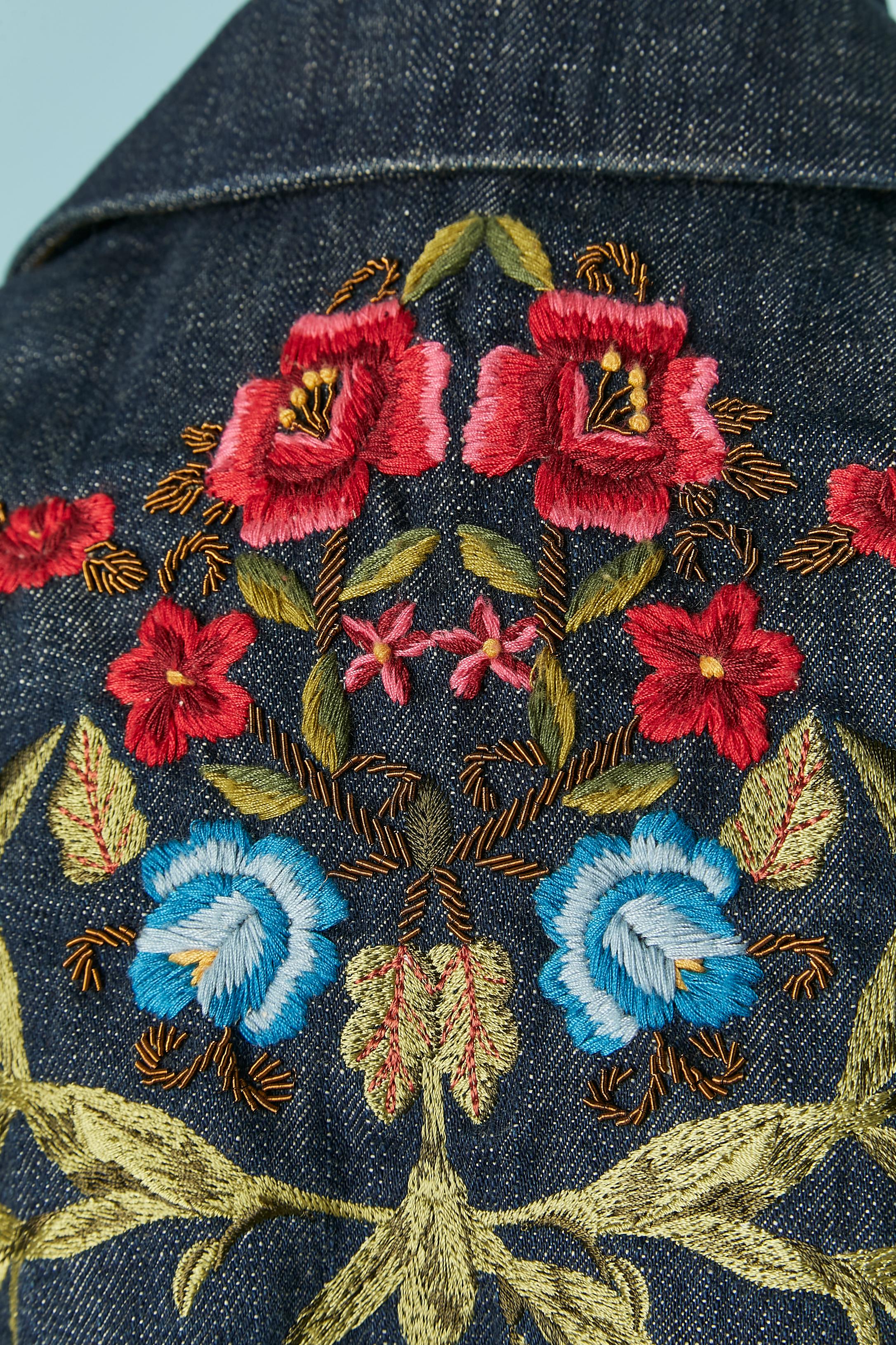 Einreihige Denim-Jacke aus Denim mit Blumenstickereien CHRISTIAN LACROIX im Angebot 4