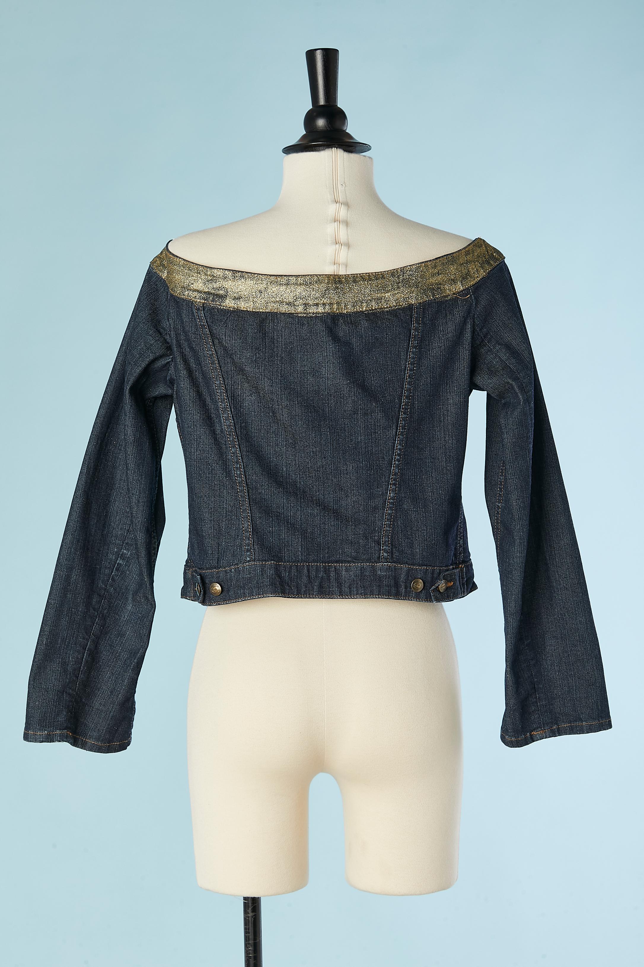 Women's Single breasted denim jacket with gold glitter paint neckline Just Cavalli  For Sale