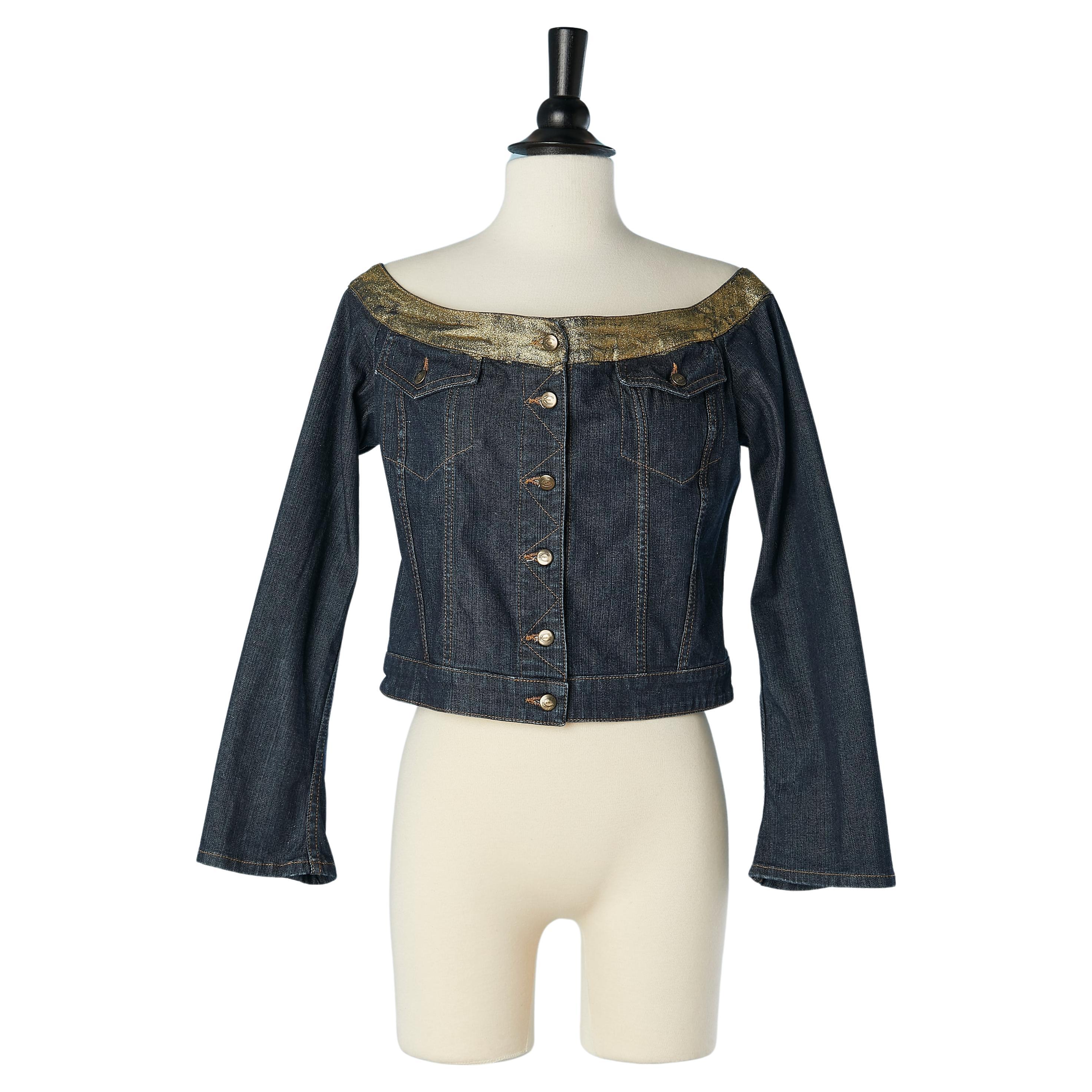 Single breasted denim jacket with gold glitter paint neckline Just Cavalli  For Sale