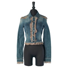 Single breasted denim jacket with silk chiffon ruffles edge GALLIANO