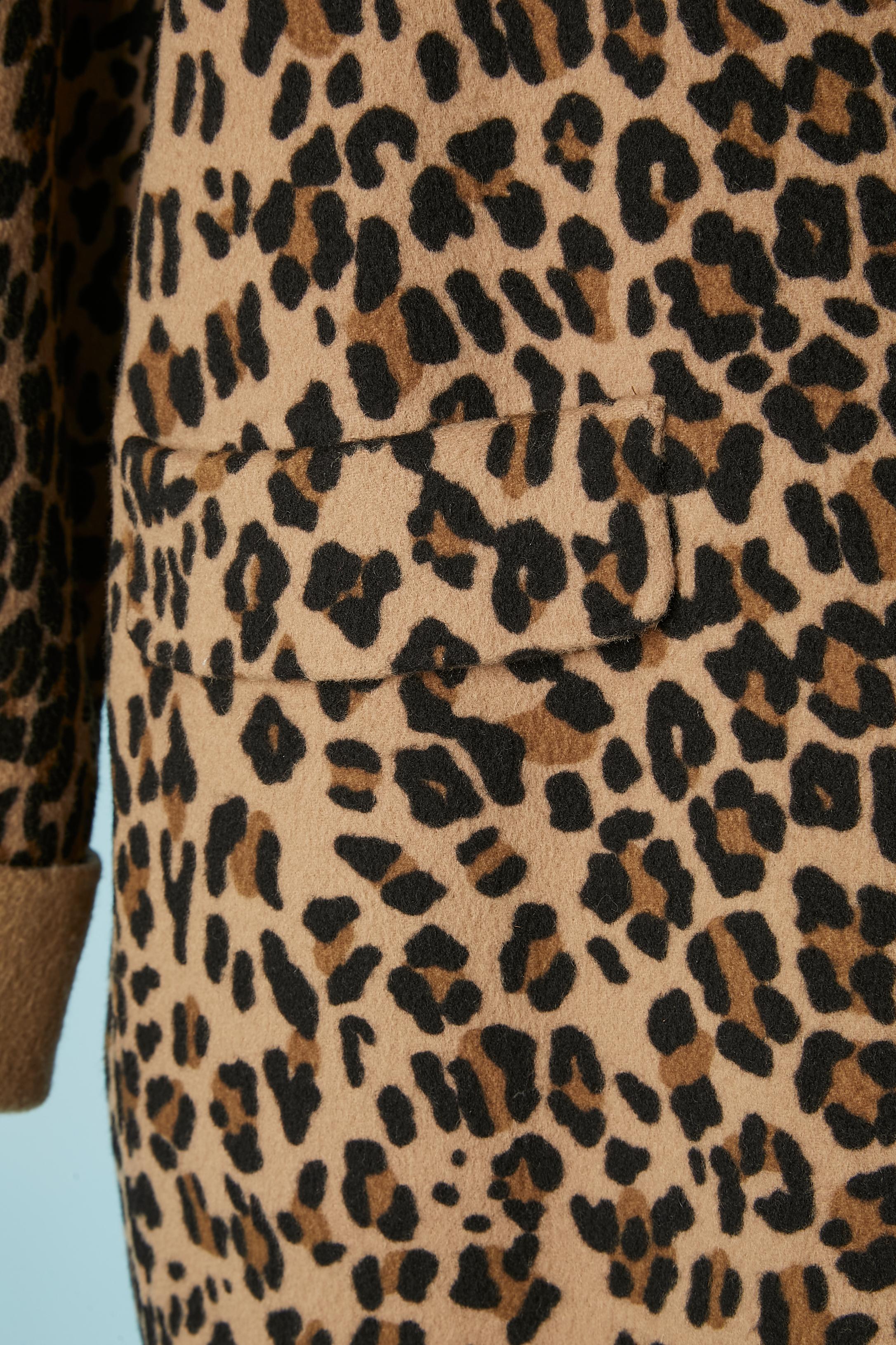 Black Single breasted double-face wool coat with leopard pattern P.A.R.O.S.H  For Sale
