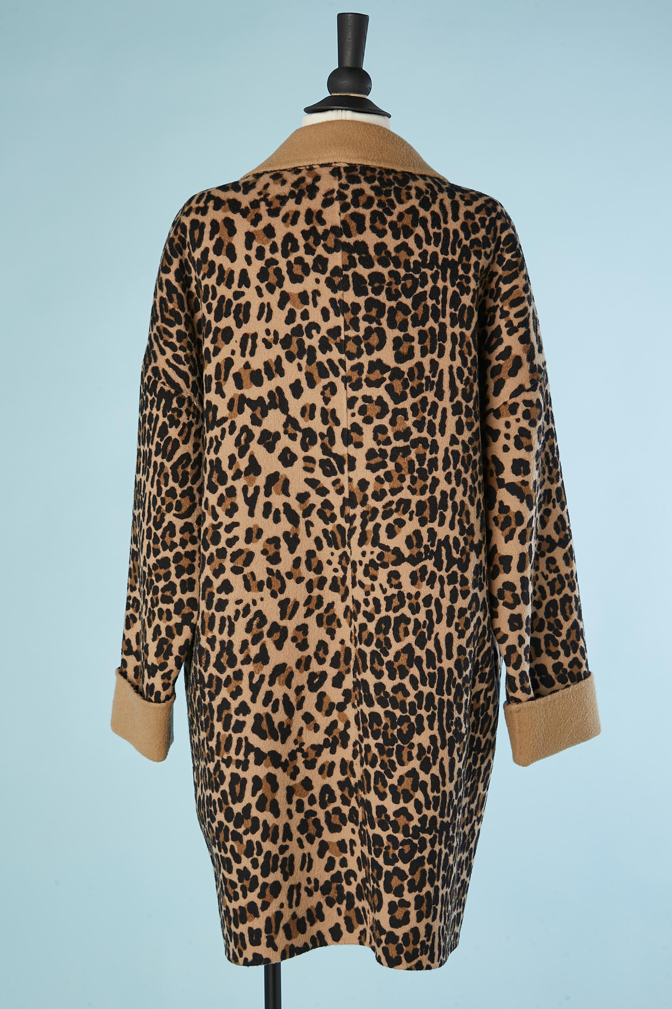 Women's Single breasted double-face wool coat with leopard pattern P.A.R.O.S.H  For Sale