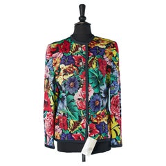 Veste à simple boutonnage imprimée de fleurs avec boutons de joaillerie Versus Gianni Versace