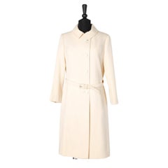 Retro Single breasted ivory wool coat with belt Chloé 