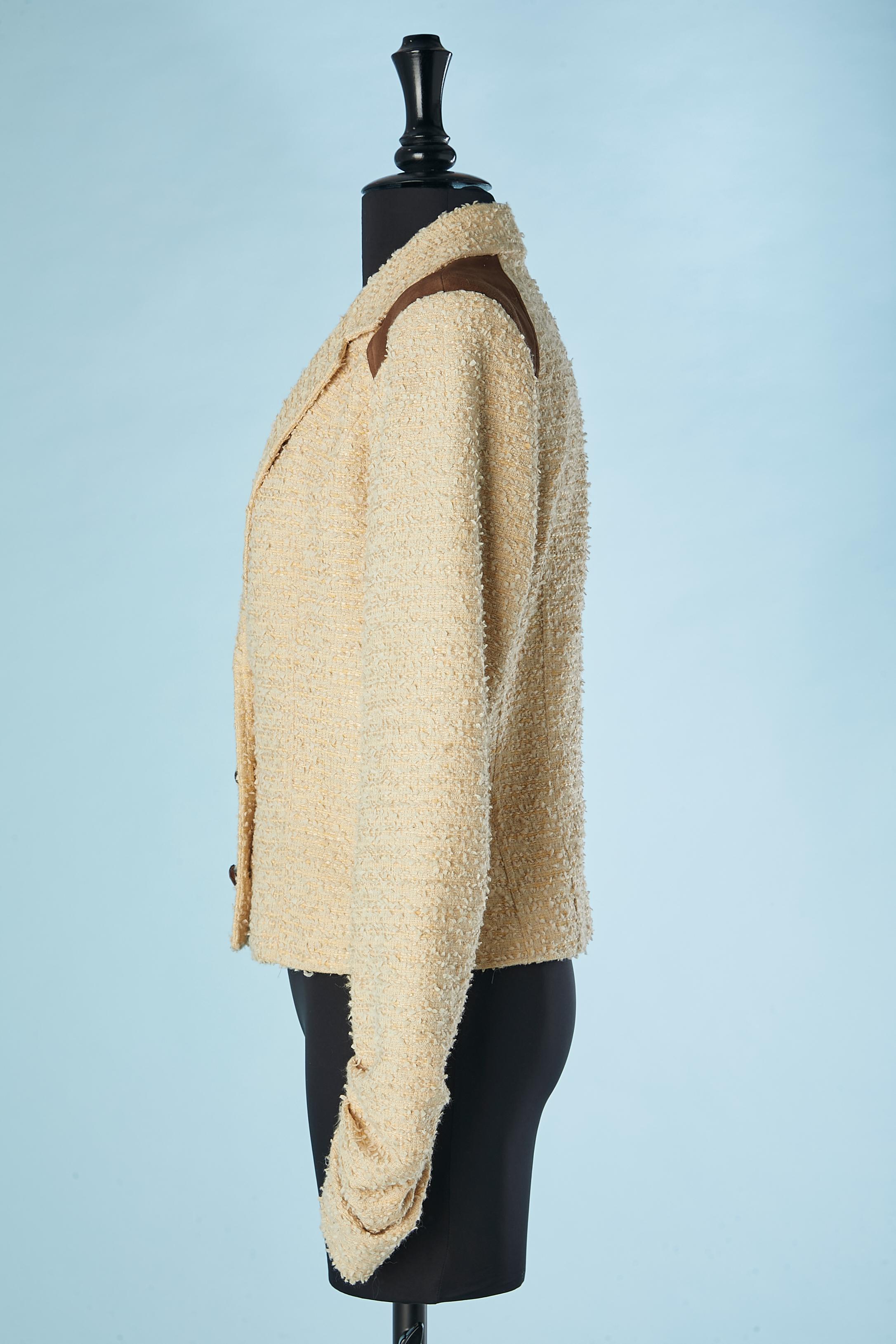 Women's Single breasted jacket in beige bouclette and suede inset John Galliano For Sale