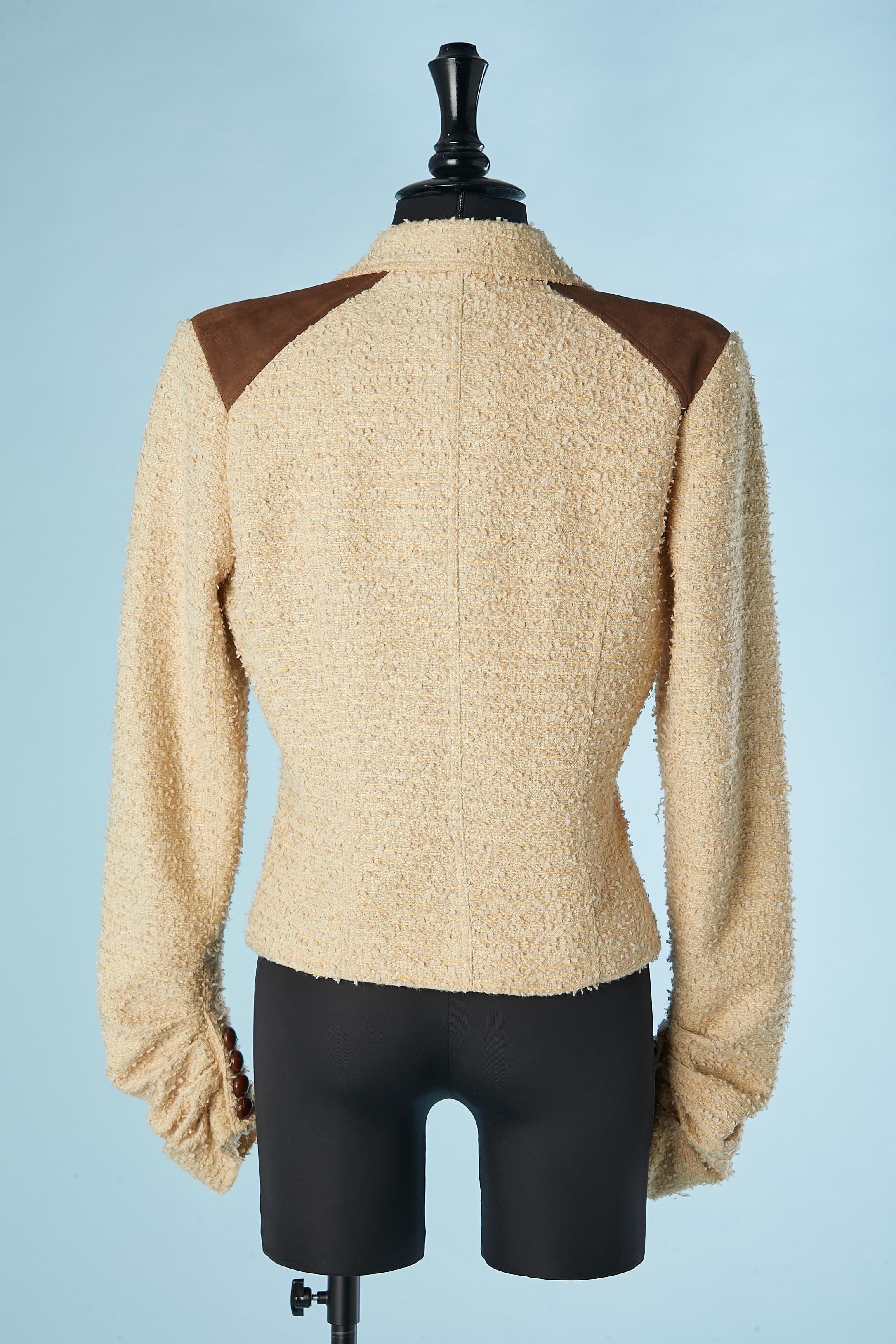 Single breasted jacket in beige bouclette and suede inset John Galliano For Sale 1