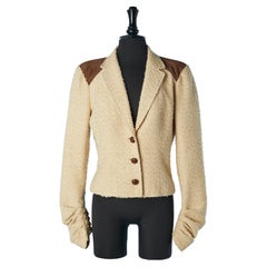 Single breasted jacket in beige bouclette and suede inset John Galliano 