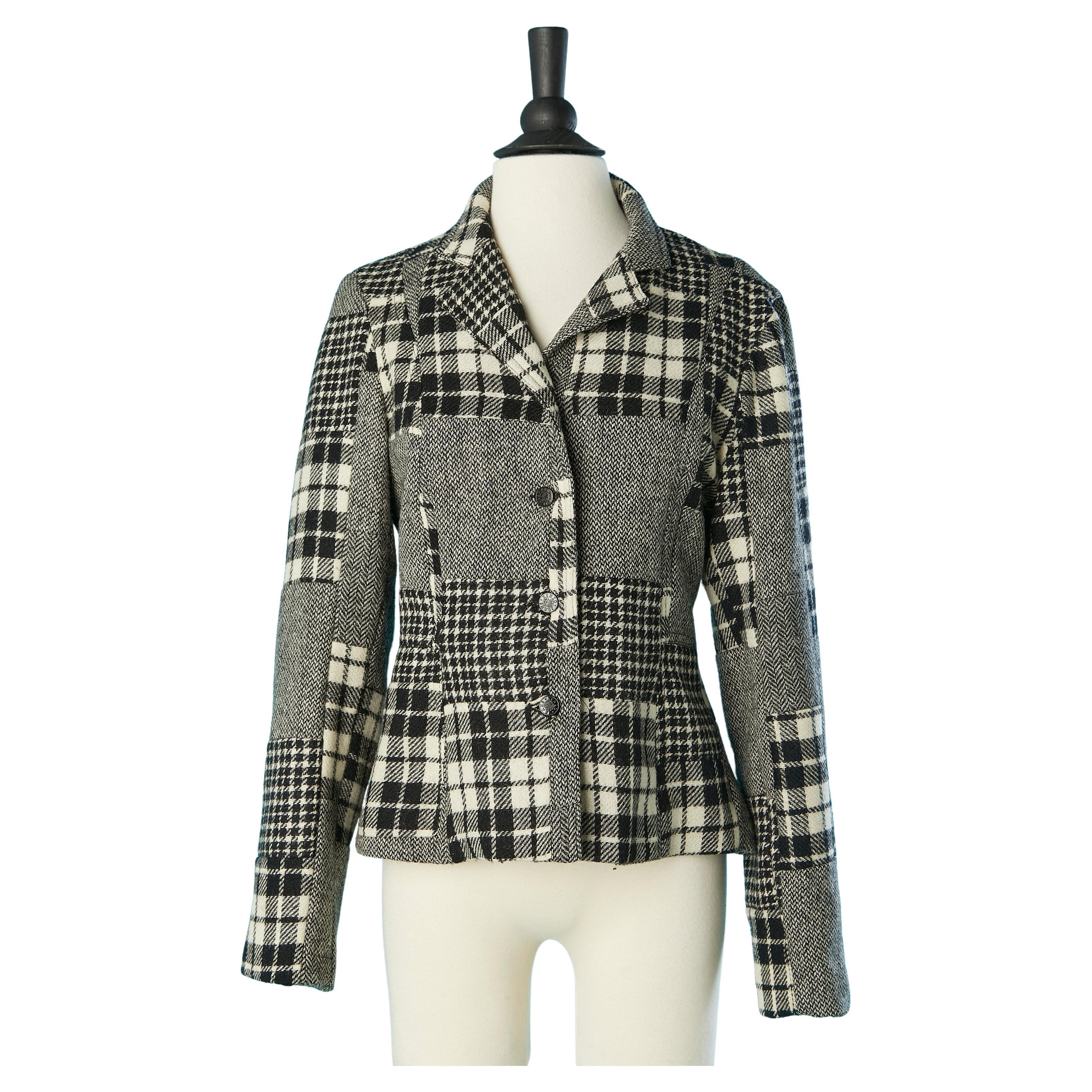 Single breasted jacket made of wool check pattern patchwork Kenzo Jeans  For Sale