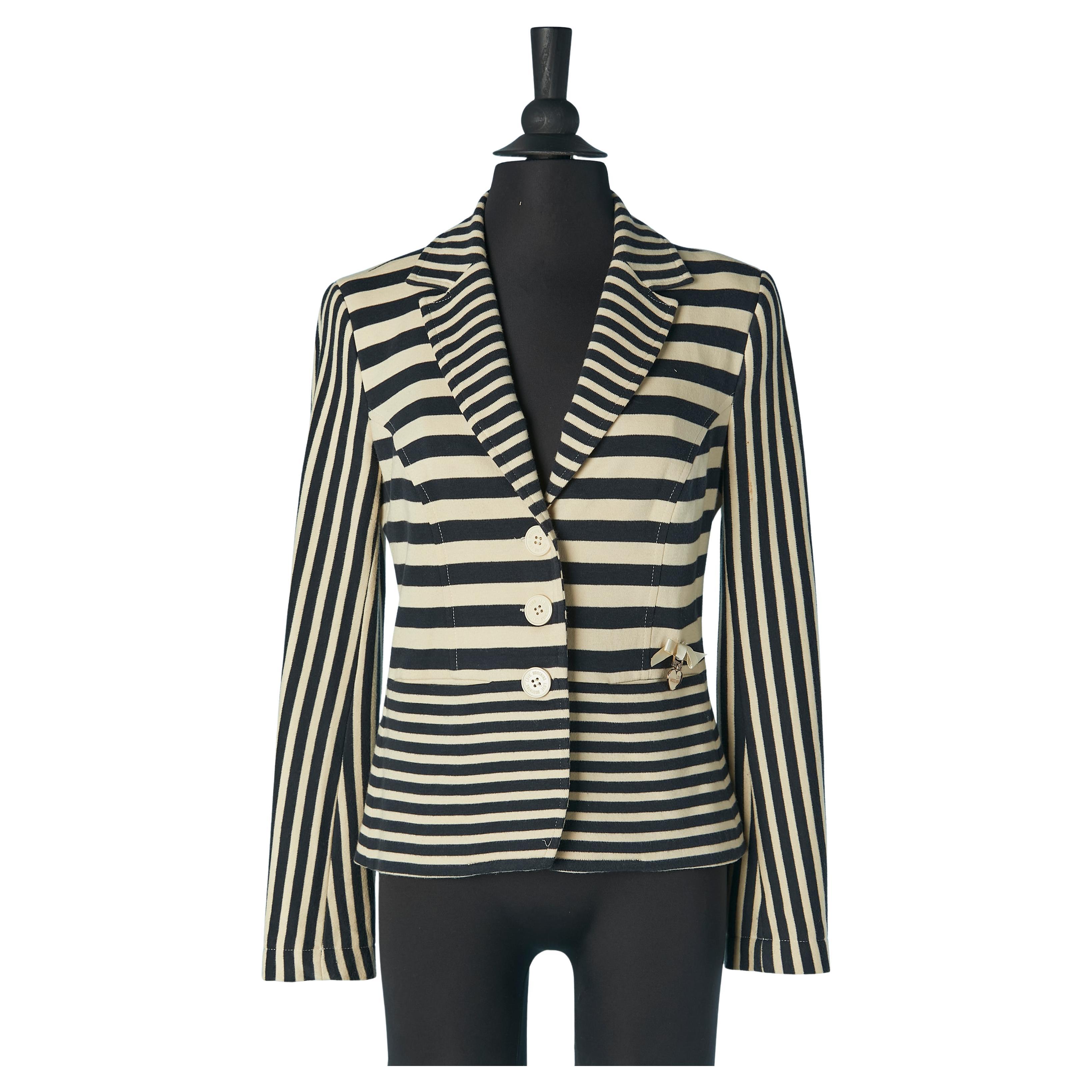 Single breasted jacket with navy and off-white striped LOVE MOSCHINO For Sale