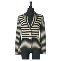 Chaqueta de un solo pecho a rayas azul marino y blanco roto LOVE MOSCHINO