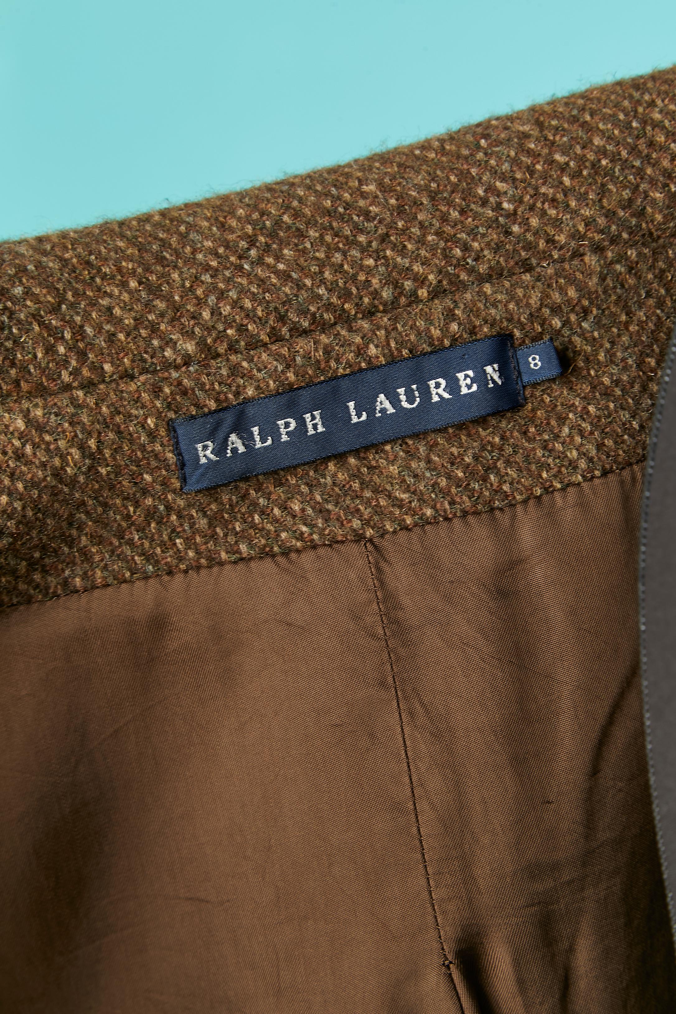 Single breasted kaki wool chiné blazer with embroideries on sleeves Ralph Lauren For Sale 1