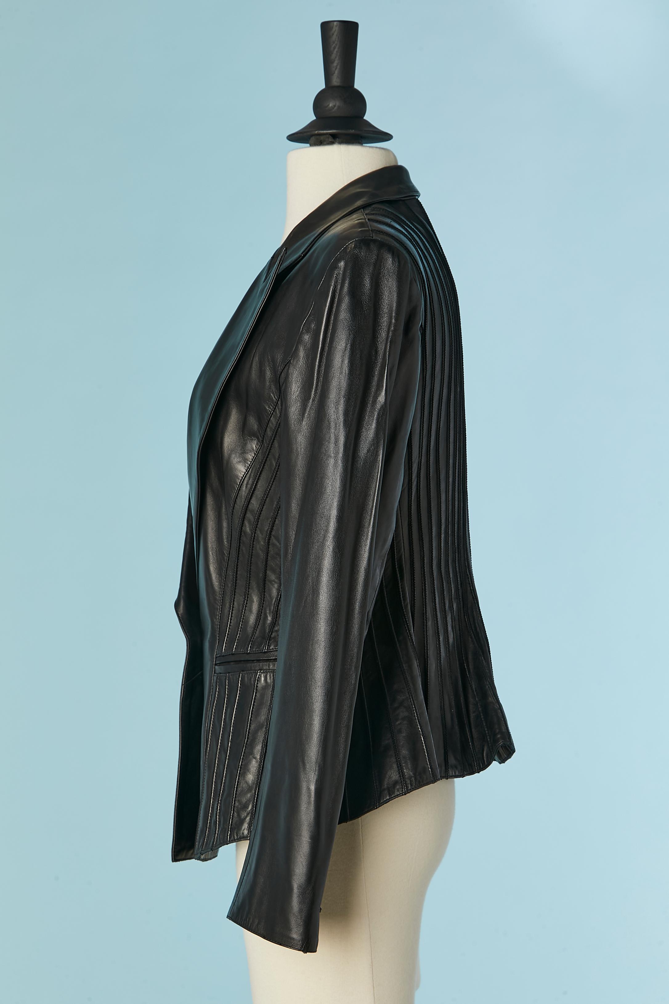 Single breasted leather jacket with top-stitching Claude Montana pour Ideal Cuir In Excellent Condition In Saint-Ouen-Sur-Seine, FR