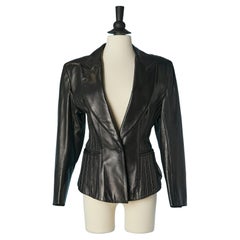 Vintage Single breasted leather jacket with top-stitching Claude Montana pour Ideal Cuir