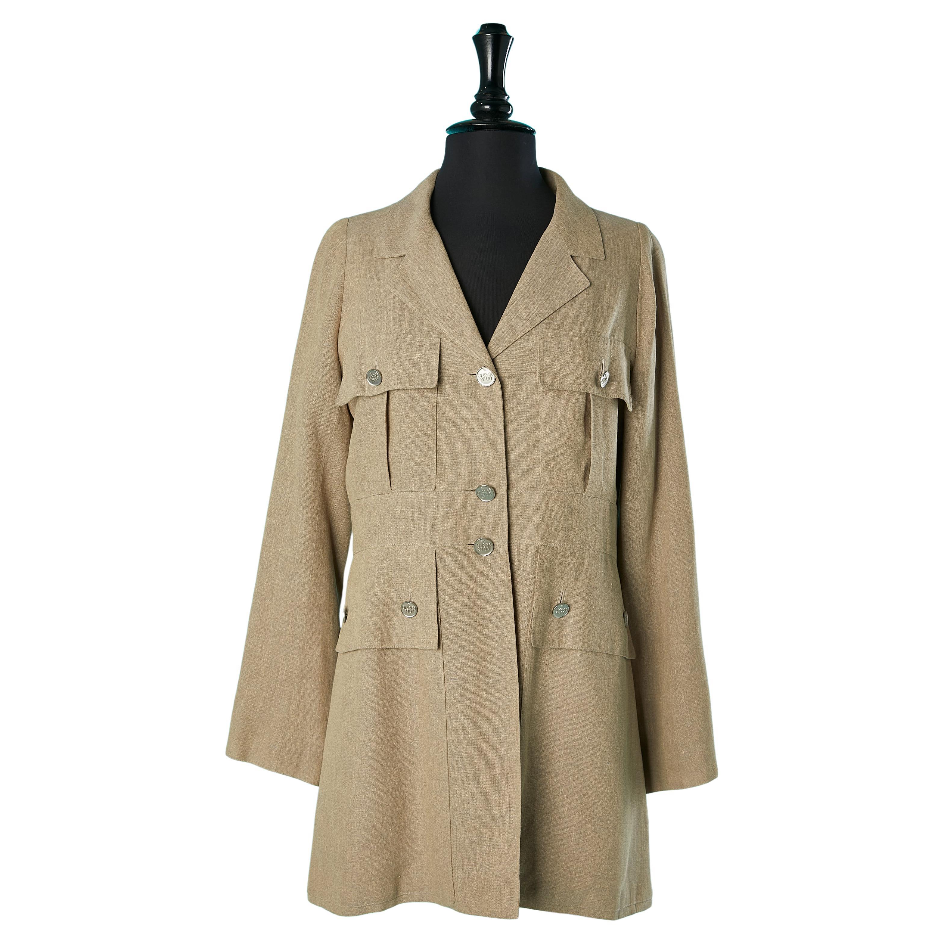 Single-breasted linen Safari jacket Chanel Boutique  For Sale