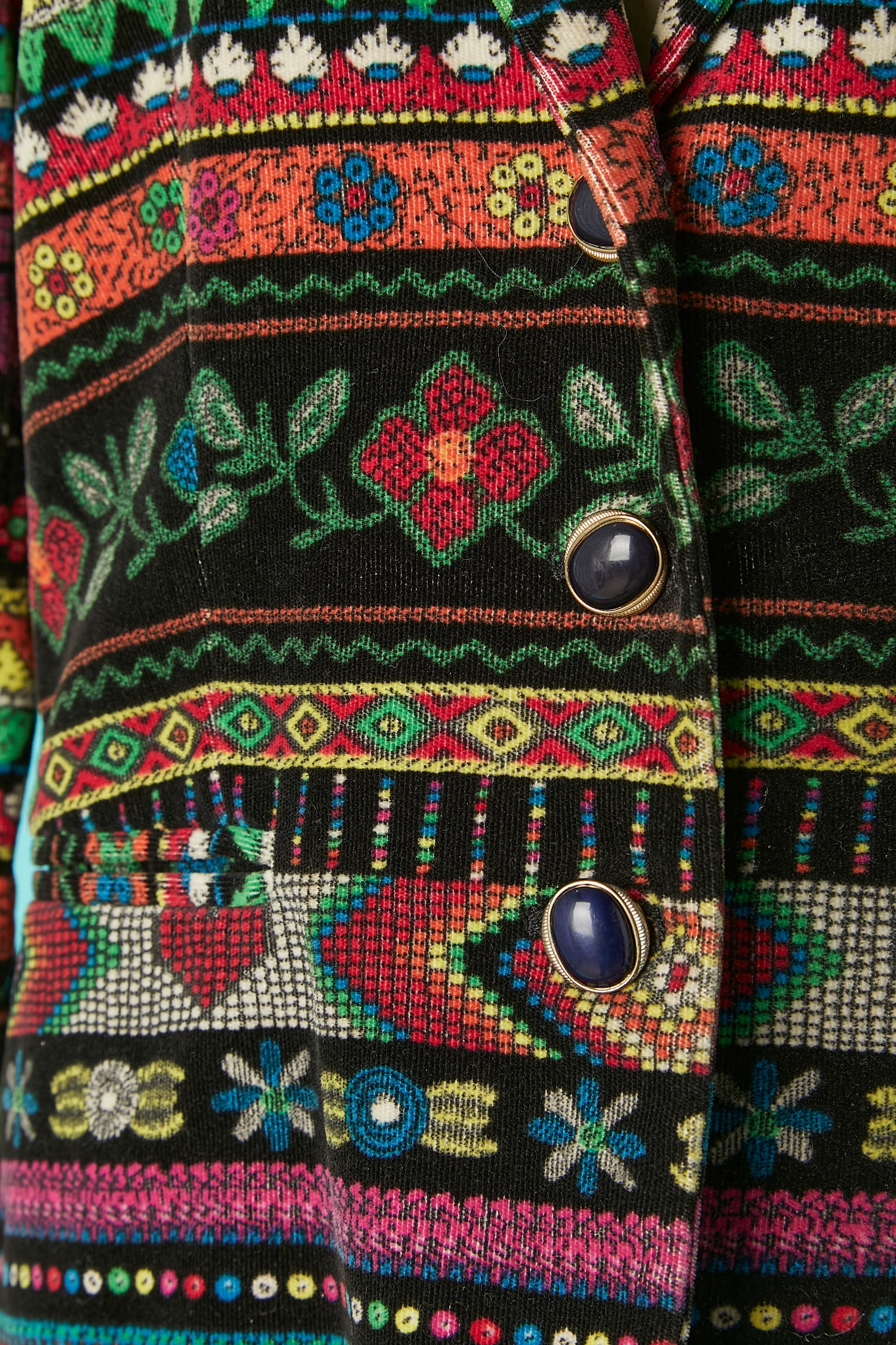 Noir Veste en velours imprimé multicolore à simple boutonnage Moschino Jeans  en vente