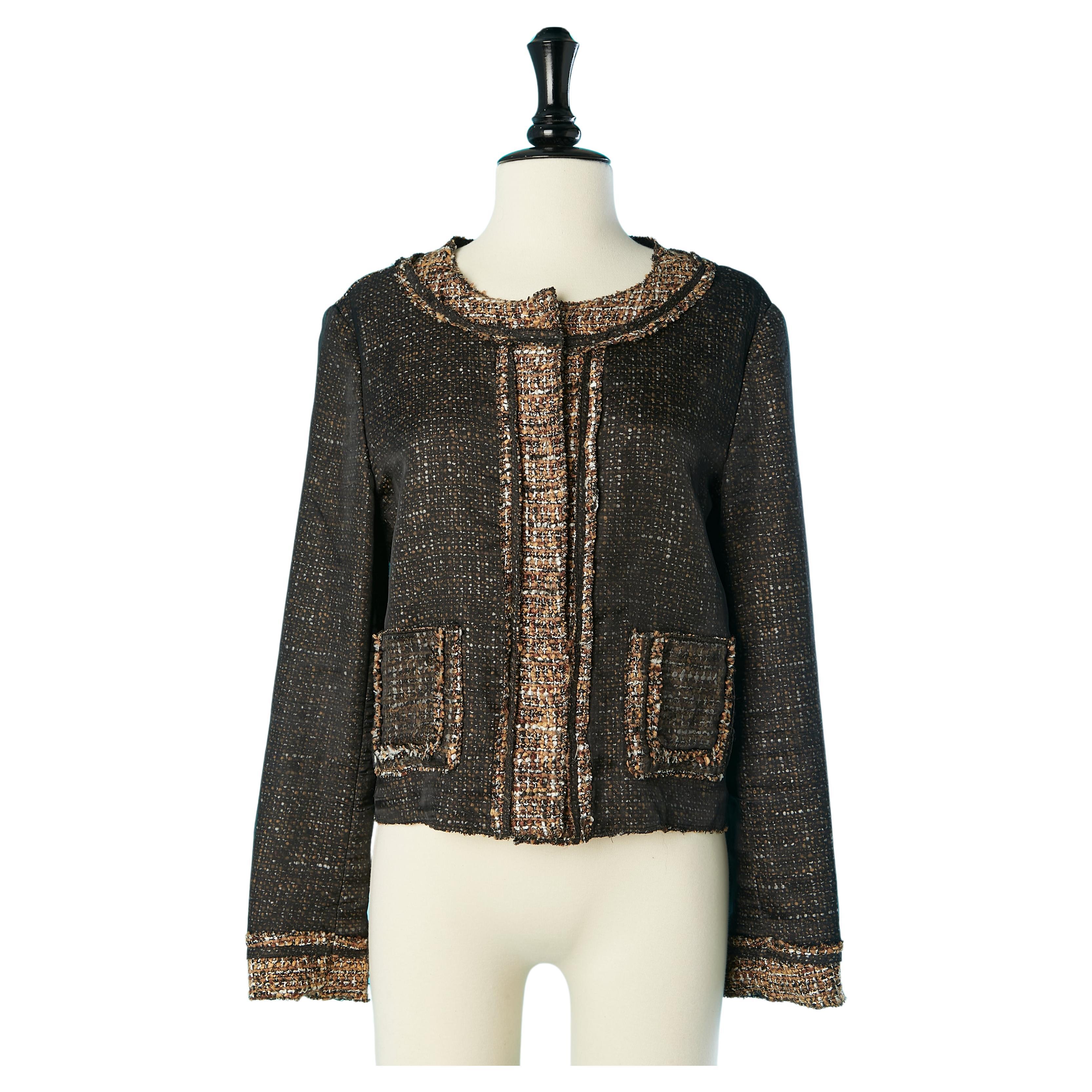 Single breasted tweed jacket with black silk chiffon lays D&G by Dolce Gabbana  For Sale