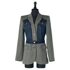 Single breasted wool chevron jacket with denim vest on Jean-Paul Gaultier Jeans