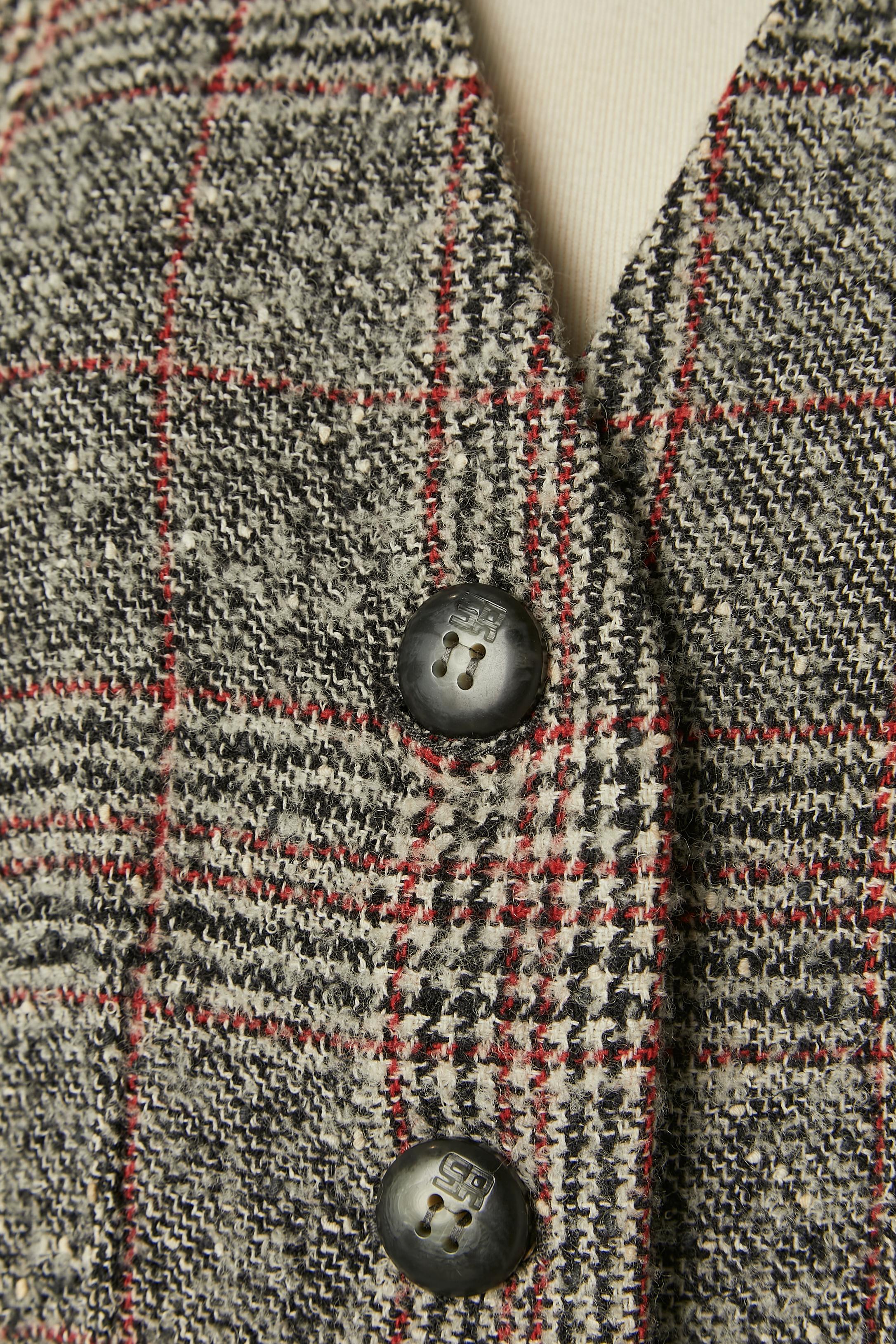 Gray Single breasted wool chiné jacket with check pattern Sonia Rykiel For Sale