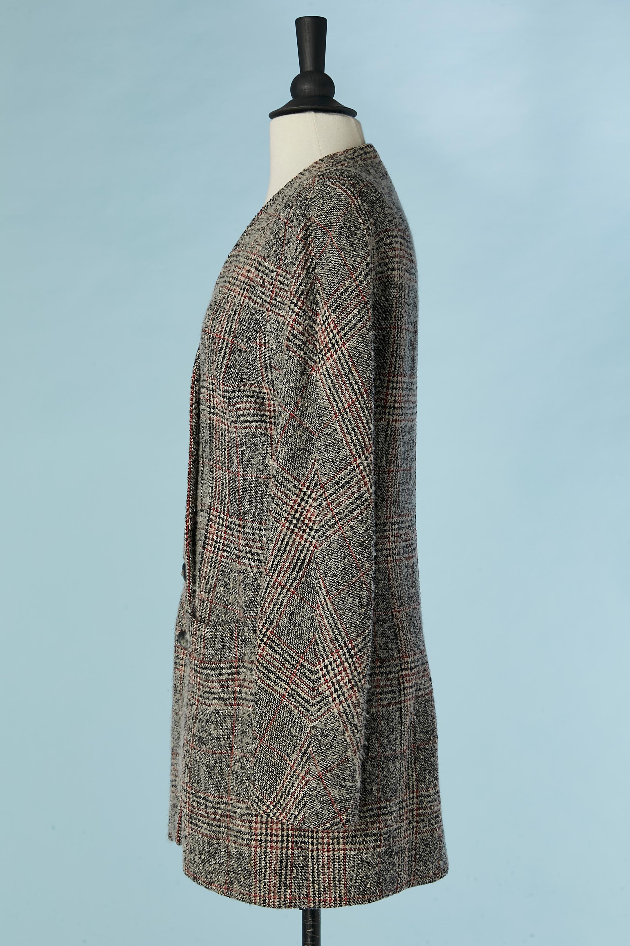 Single breasted wool chiné jacket with check pattern Sonia Rykiel In Good Condition For Sale In Saint-Ouen-Sur-Seine, FR