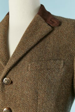 Giacca monopetto in lana chiné con dettagli in pelle scamosciata Ralph Lauren