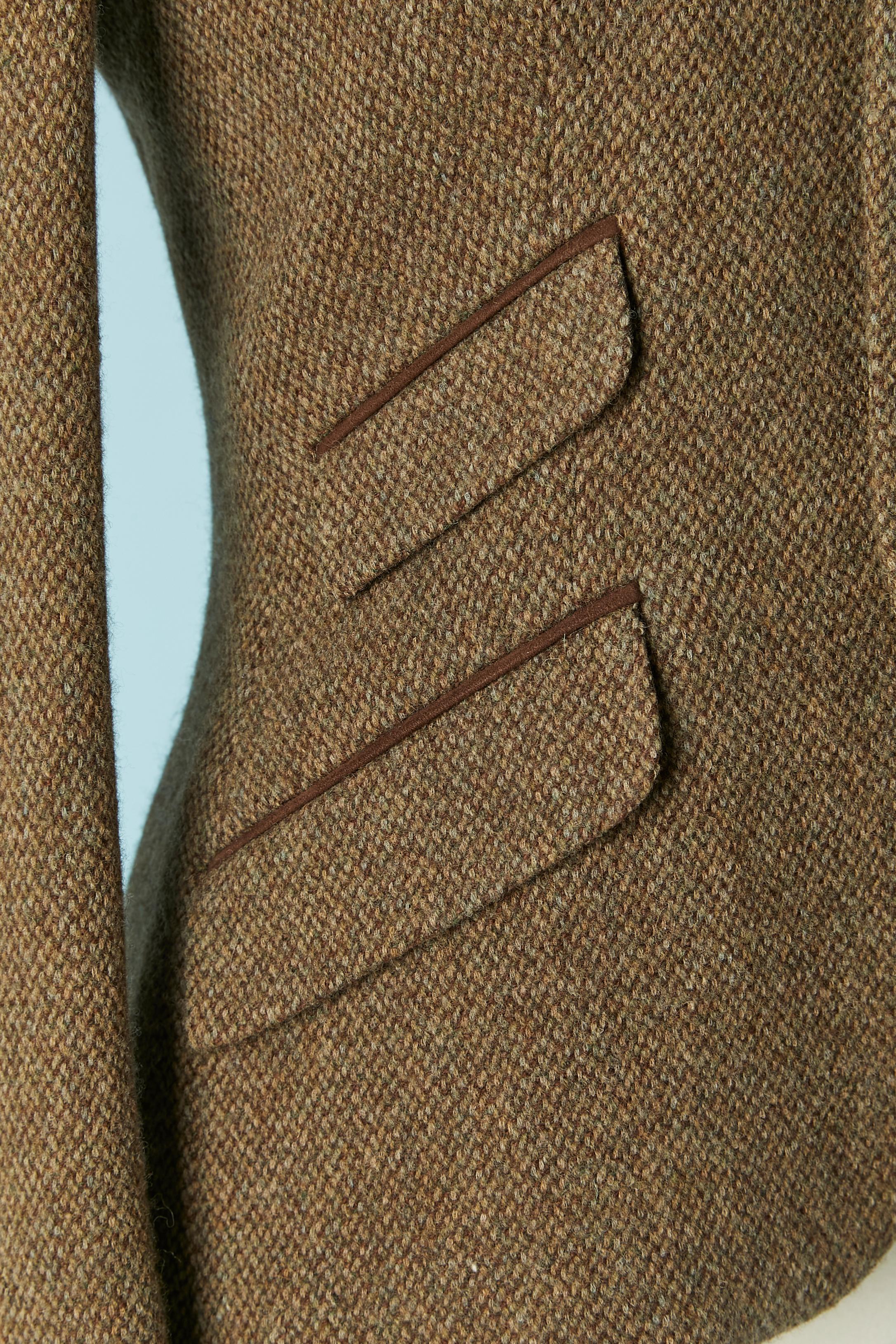 Single-breasted wool chiné jacket with suede details RALPH LAUREN In Excellent Condition For Sale In Saint-Ouen-Sur-Seine, FR