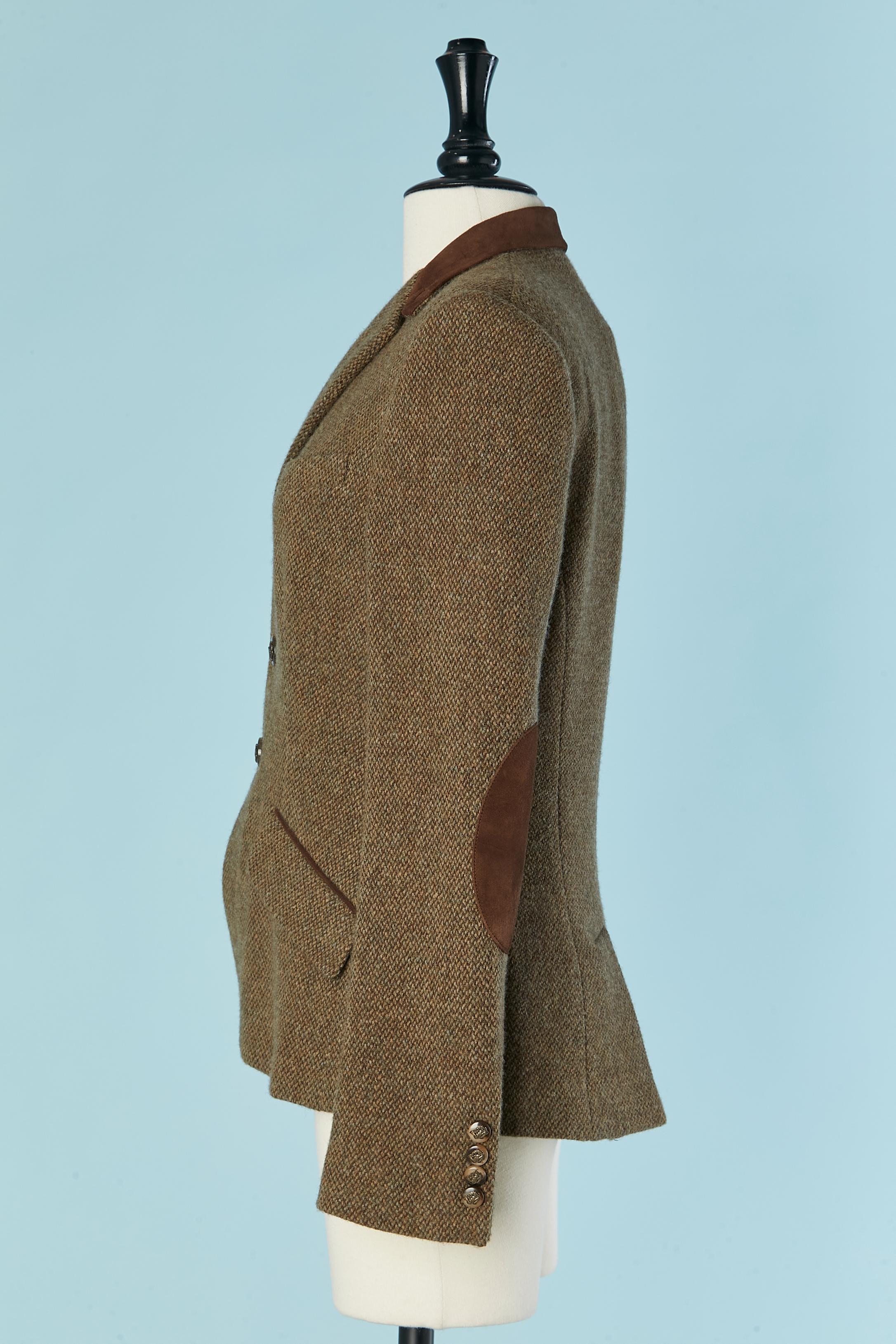 Single-breasted wool chiné jacket with suede details RALPH LAUREN For Sale 1