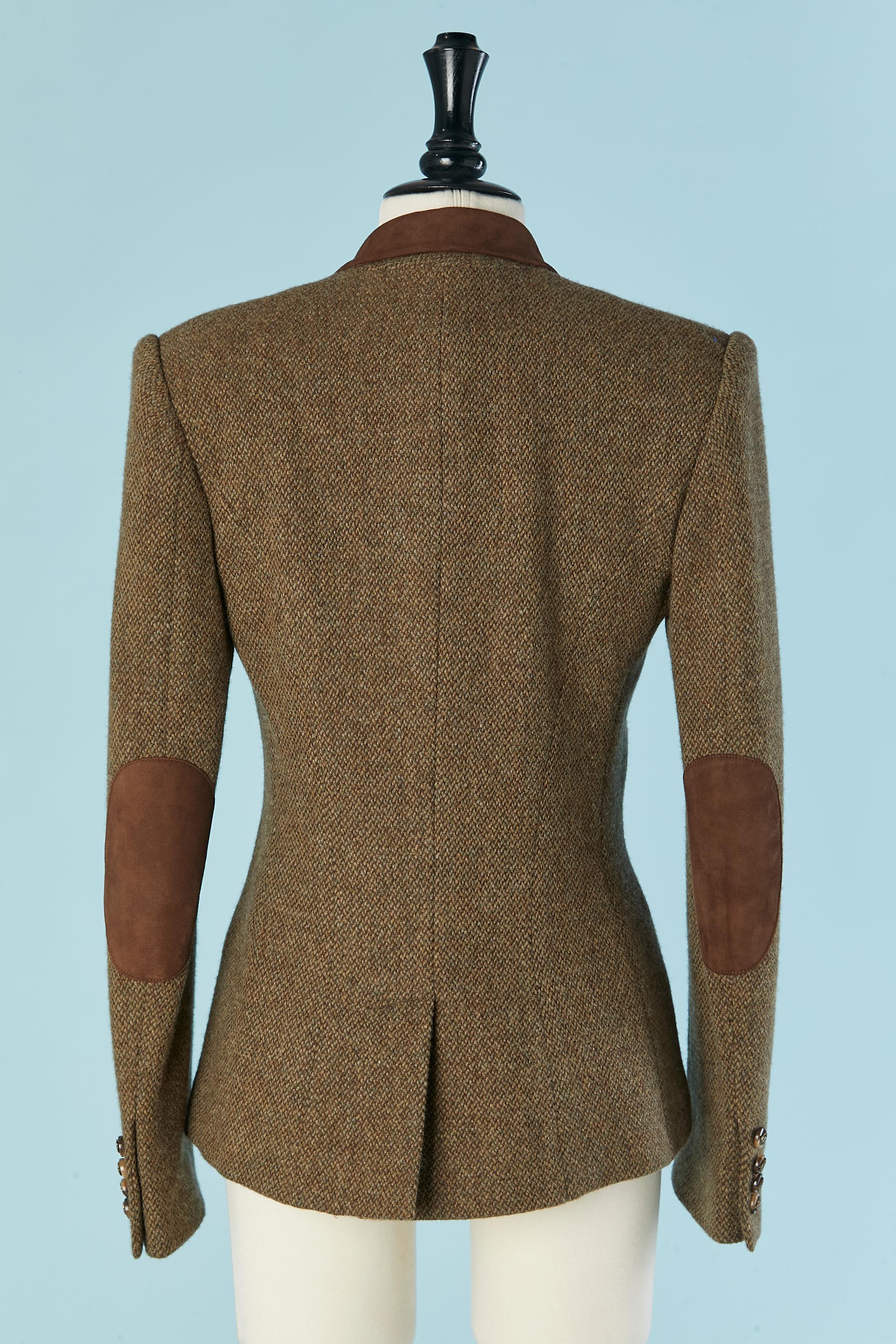 Single-breasted wool chiné jacket with suede details RALPH LAUREN For Sale 2