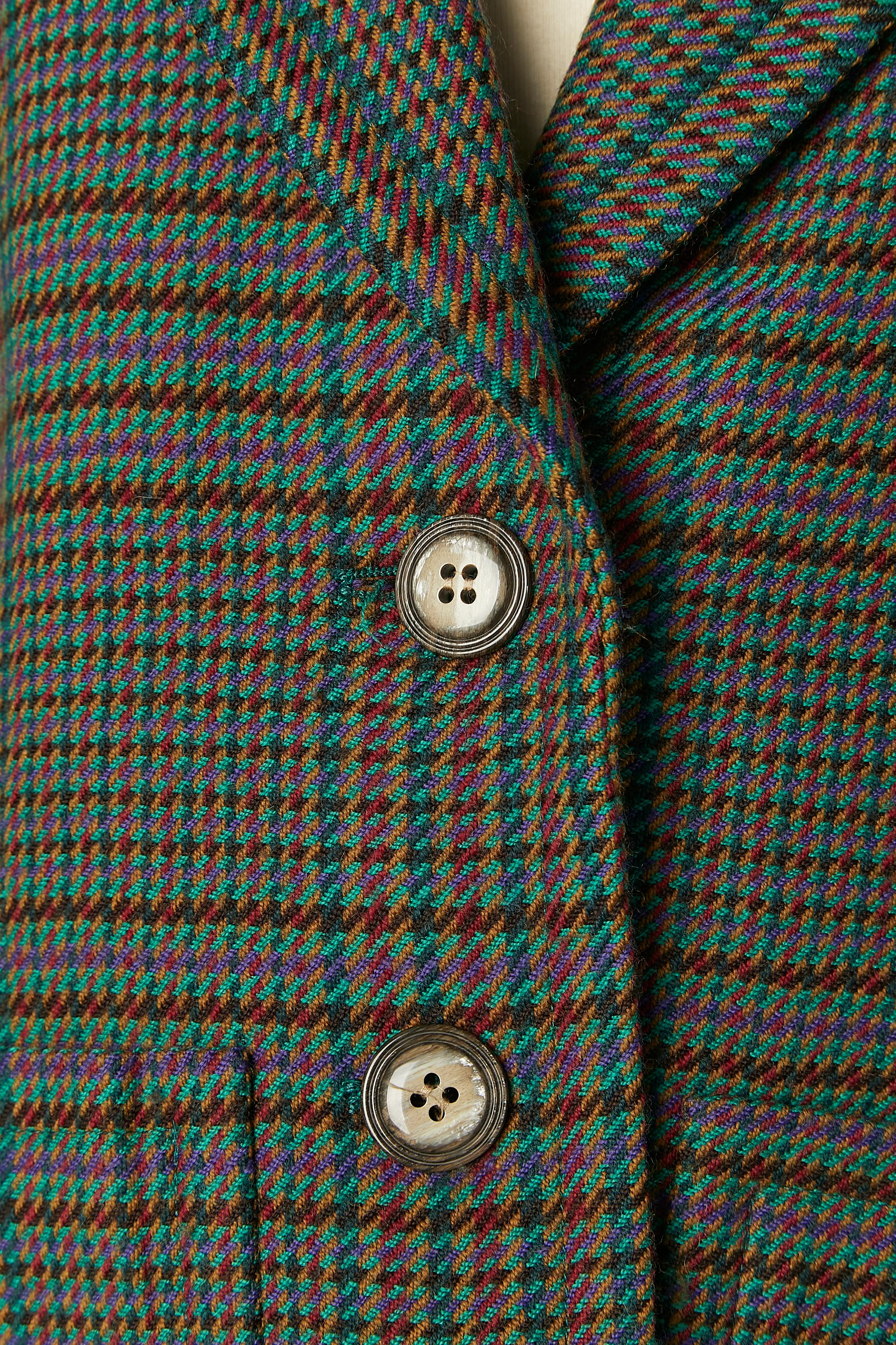 Single breasted wool jacket with check pattern Saint Laurent Rive Gauche  In Excellent Condition For Sale In Saint-Ouen-Sur-Seine, FR