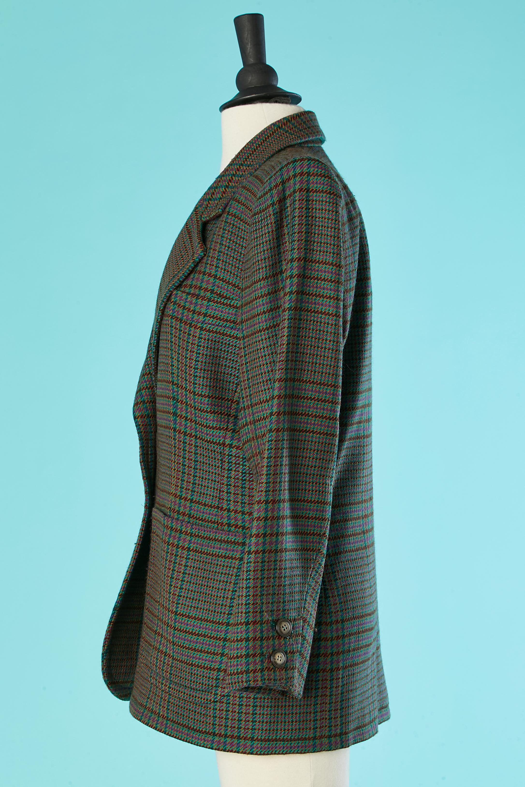 Women's Single breasted wool jacket with check pattern Saint Laurent Rive Gauche  For Sale
