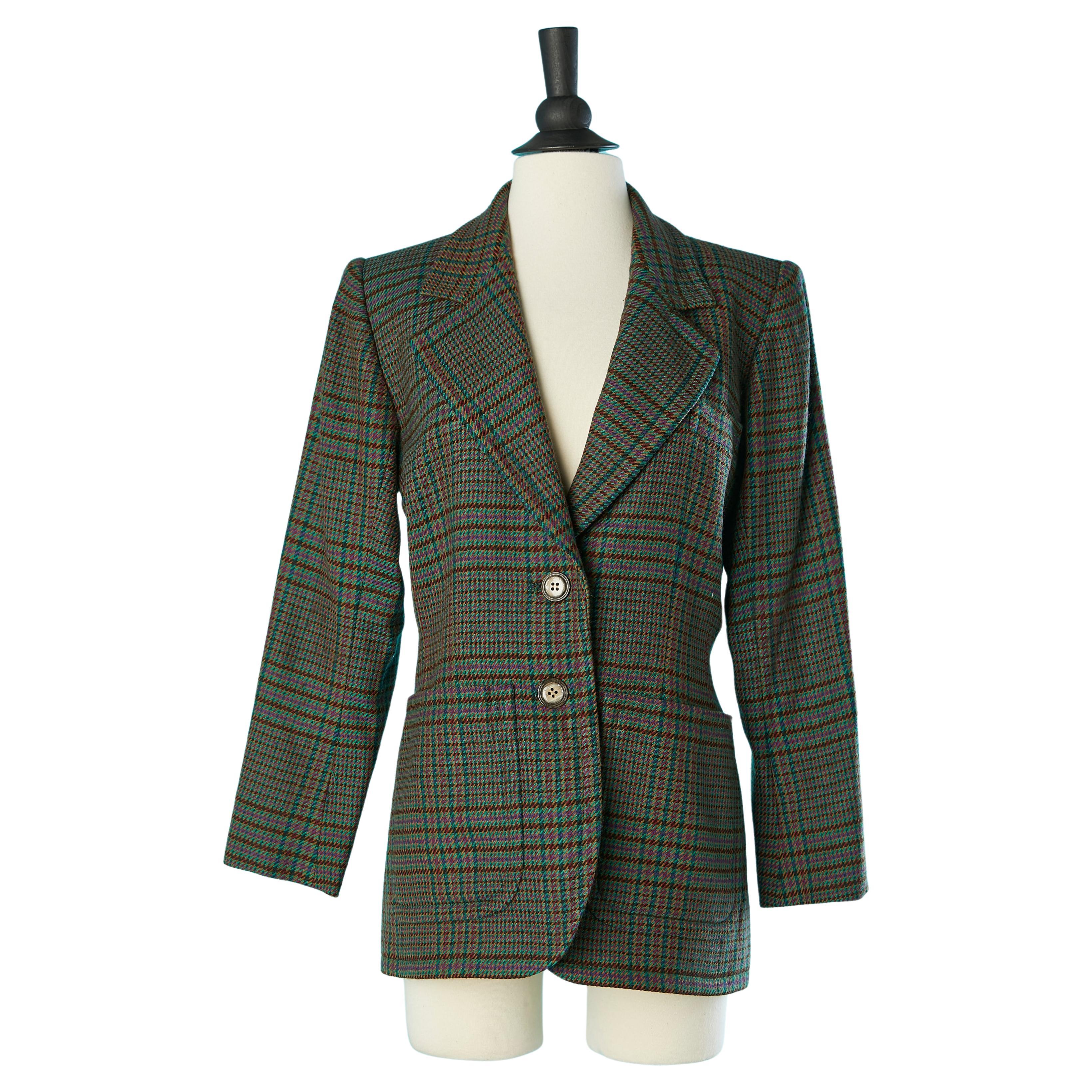 Single breasted wool jacket with check pattern Saint Laurent Rive Gauche  For Sale