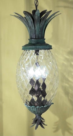 Single Bronze and Brass Hanging Pineapple Chandelier / Pendant
