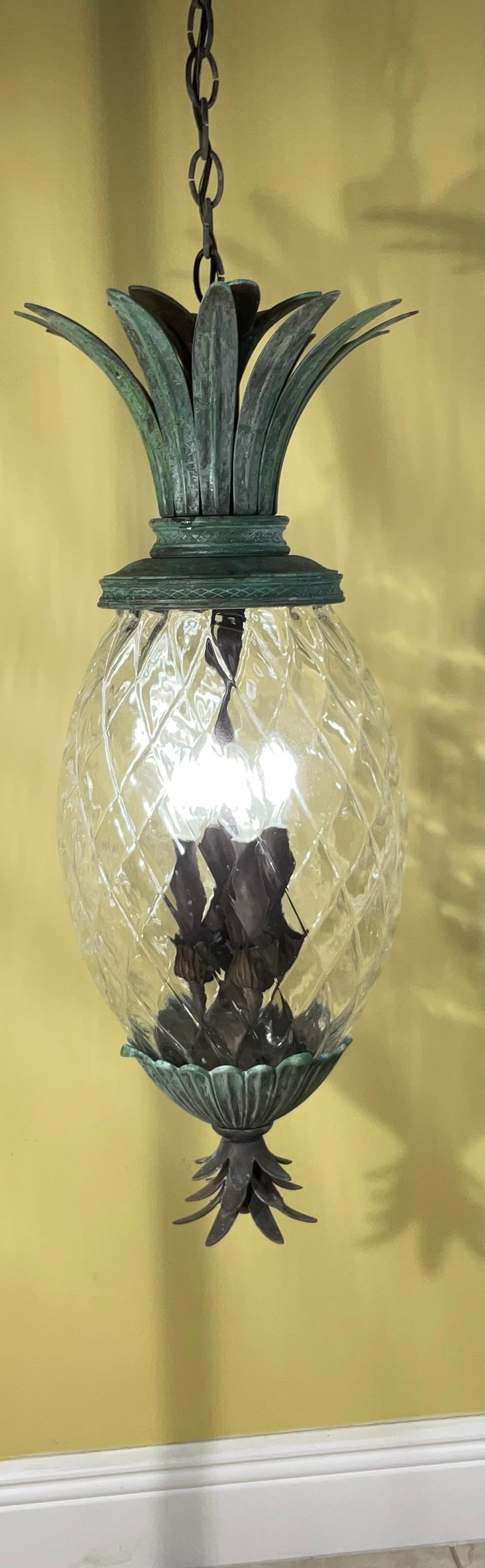 North American Single Bronze and Brass Hanging Pineapple Chandelier / Pendant For Sale