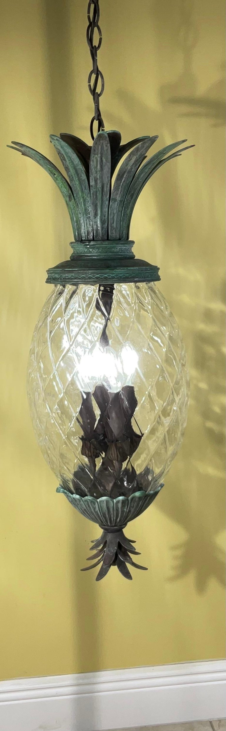 Single Bronze and Brass Hanging Pineapple Chandelier / Pendant For Sale at  1stDibs