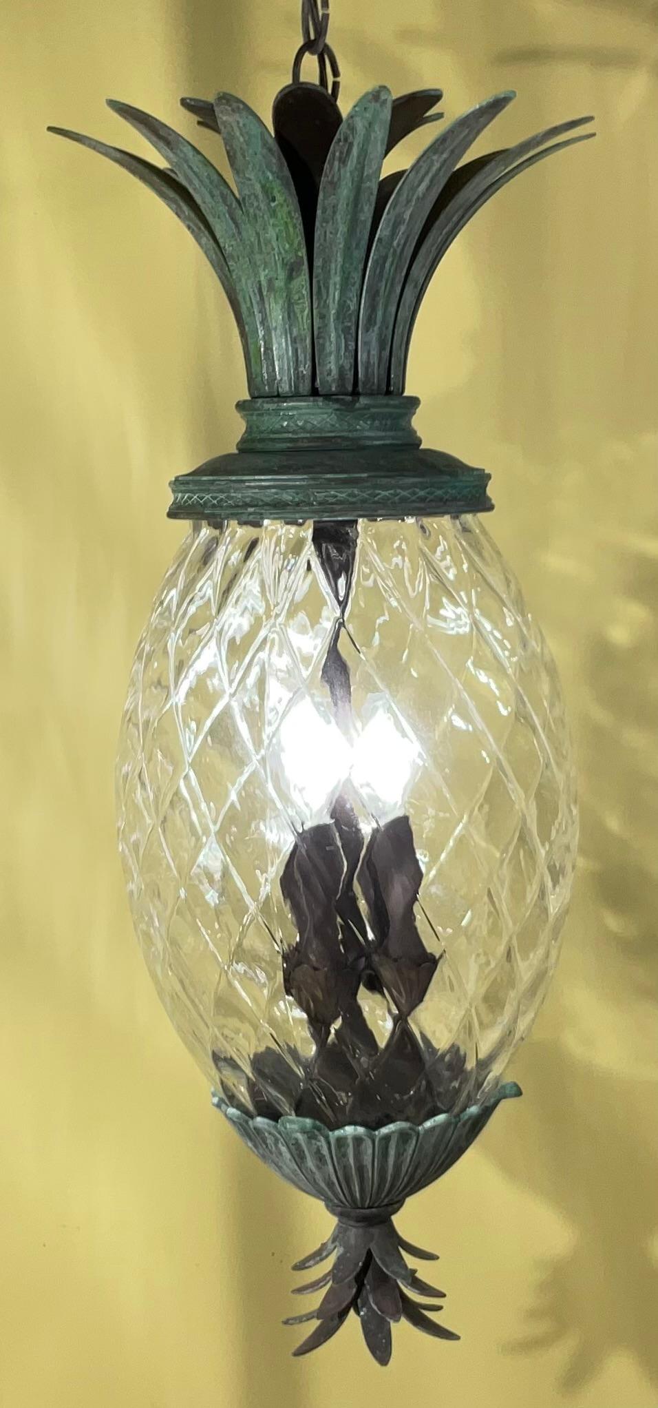 North American Single Bronze and Brass Hanging Pineapple Chandelier / Pendant For Sale