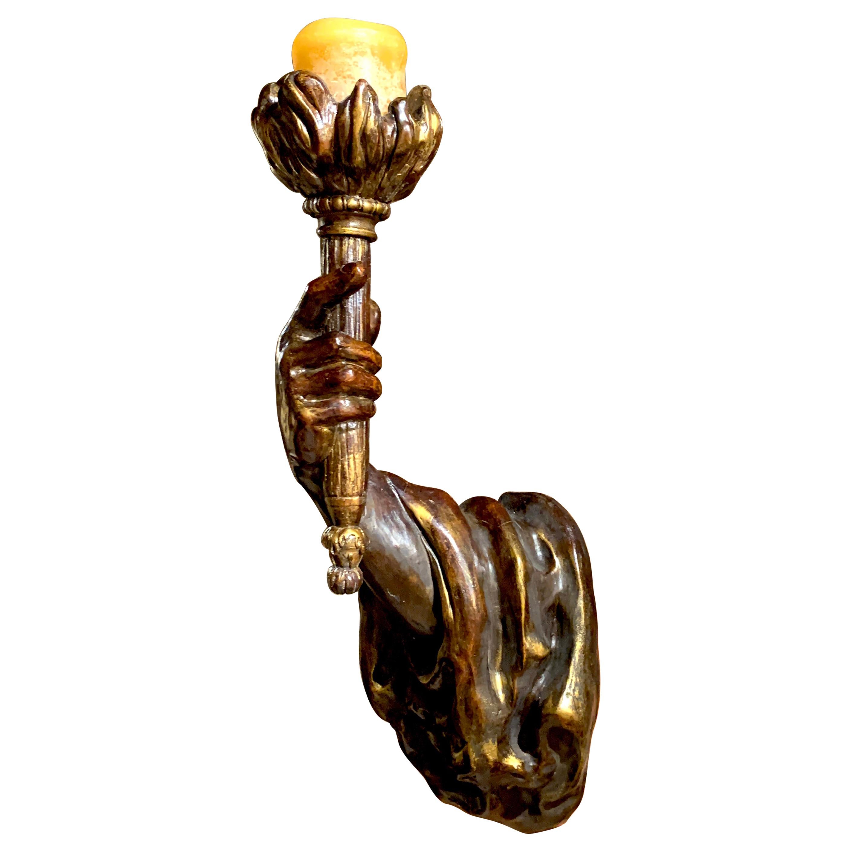 Single Bronze Clad Venetian Style Draped Arm Sconce For Sale