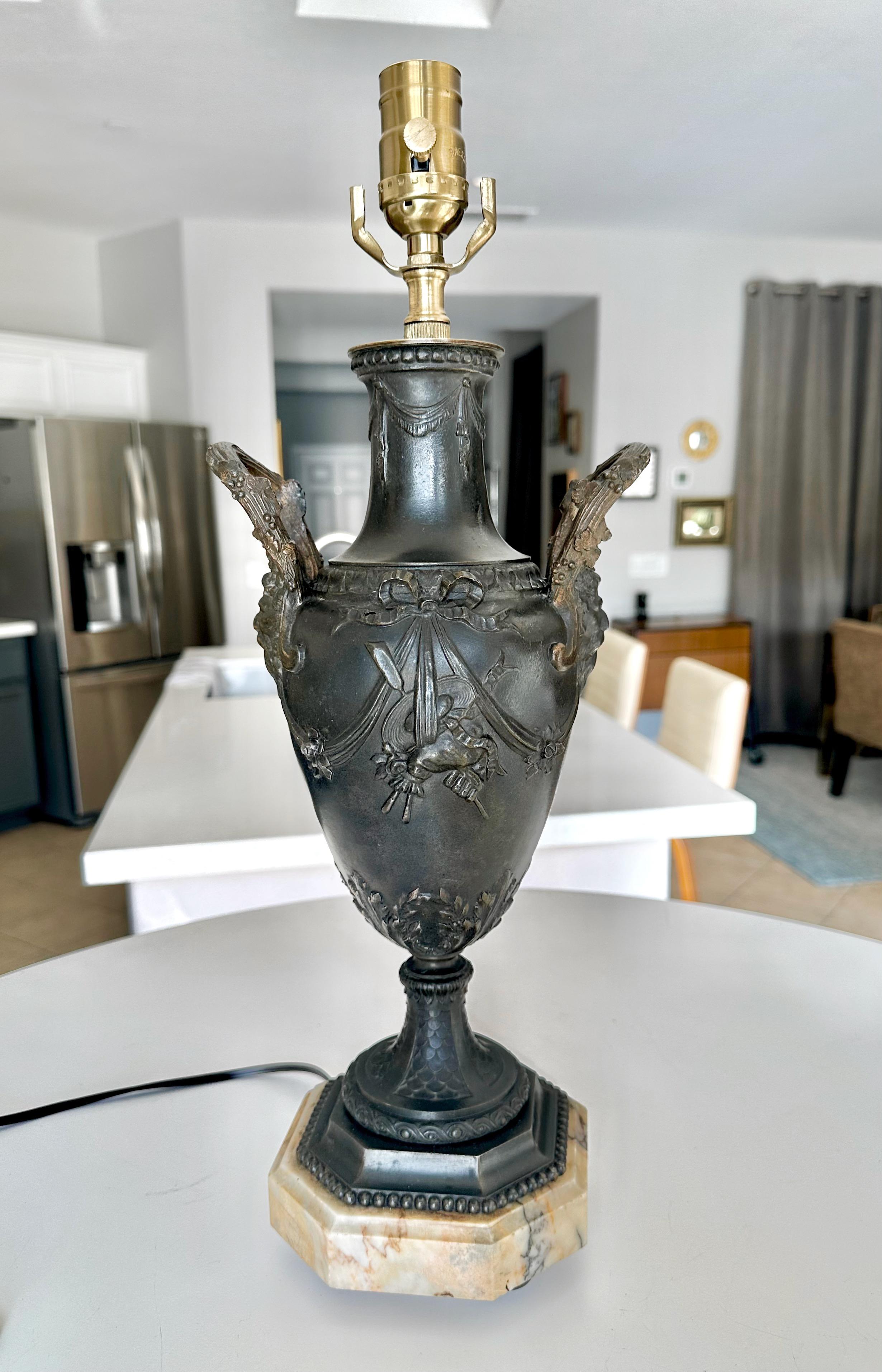 Single Bronze Empire Satyr Head Table Lamp For Sale 3