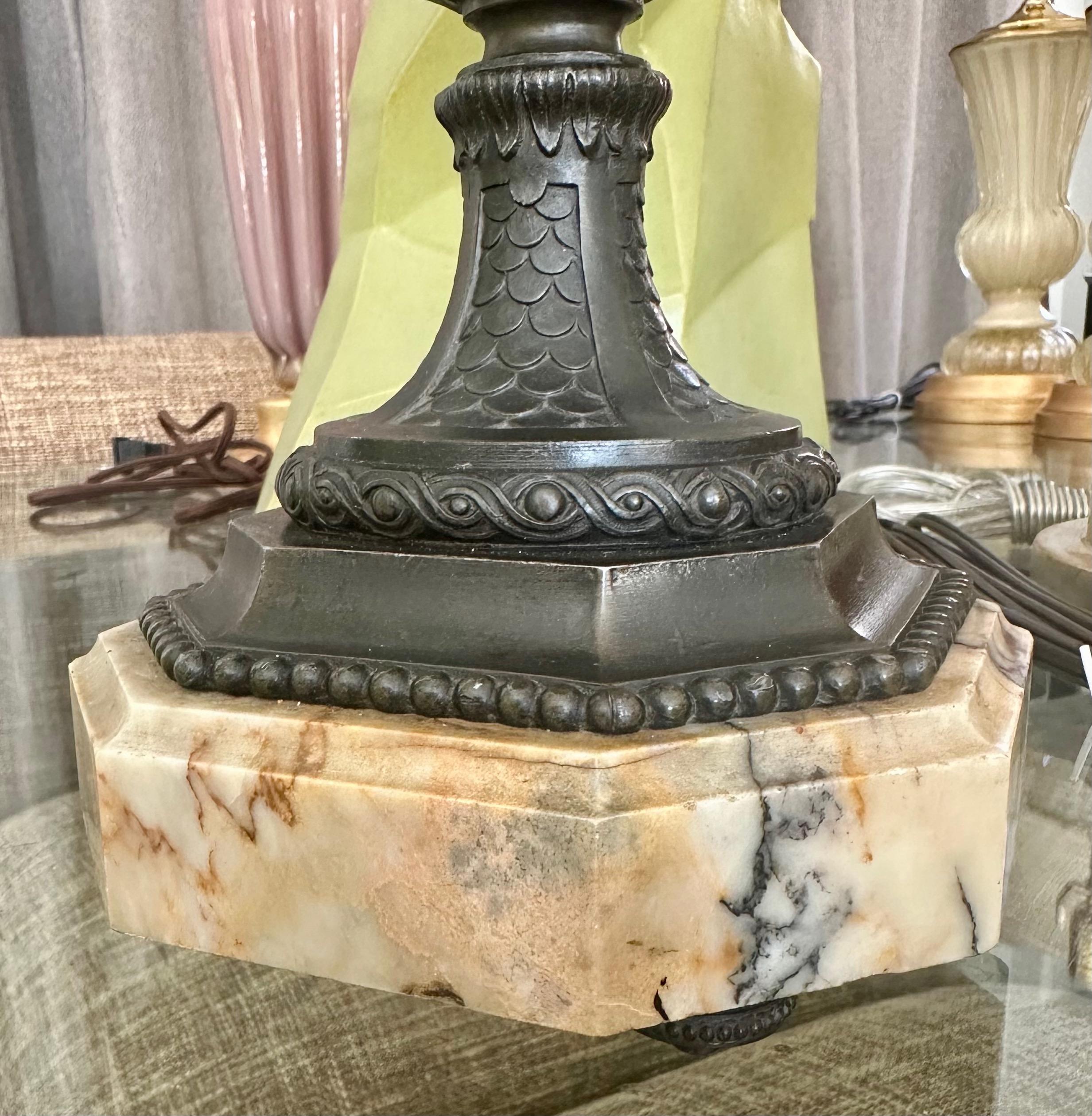 Single Bronze Empire Satyr Head Table Lamp For Sale 5