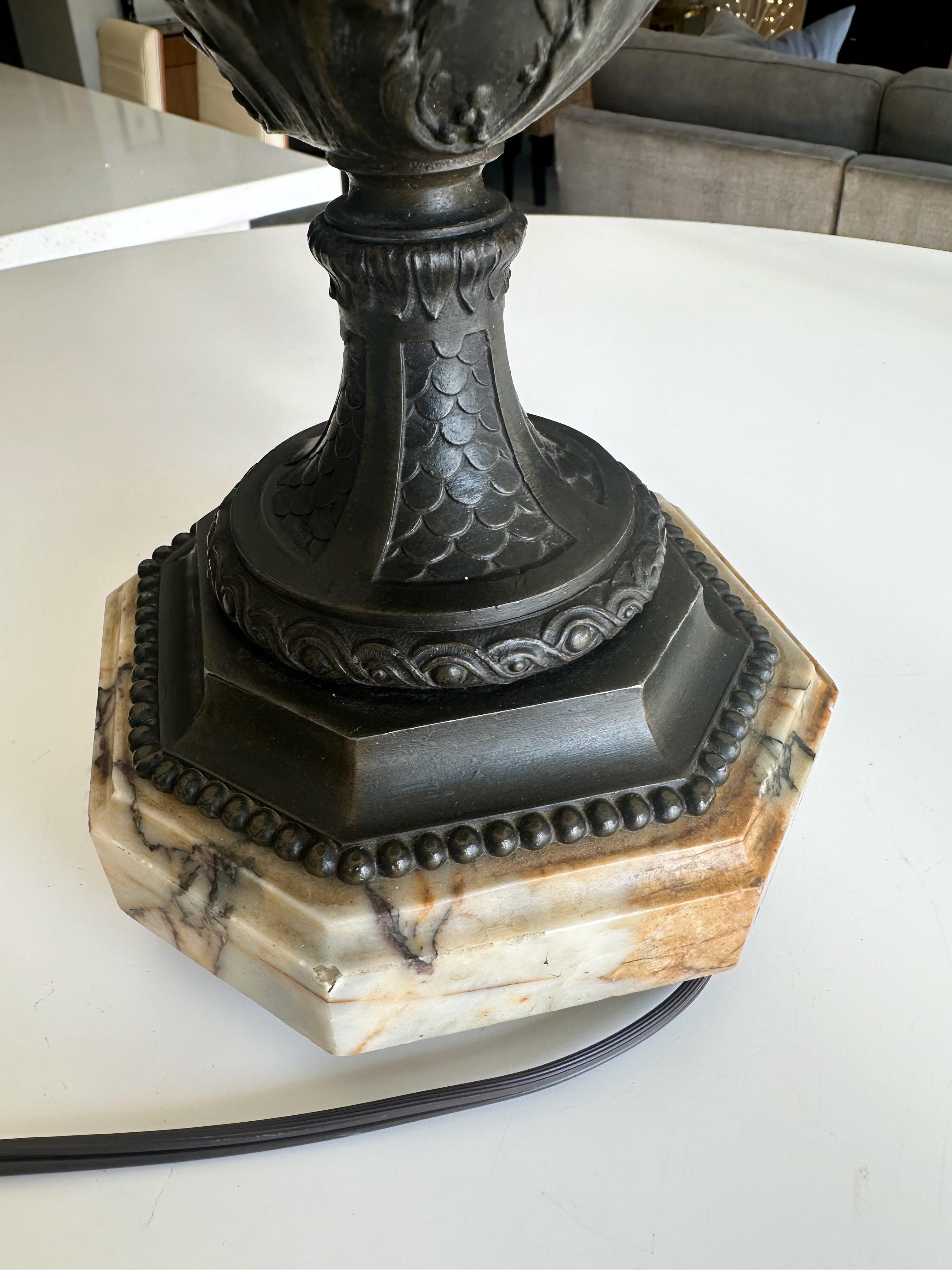 Single Bronze Empire Satyr Head Table Lamp For Sale 7