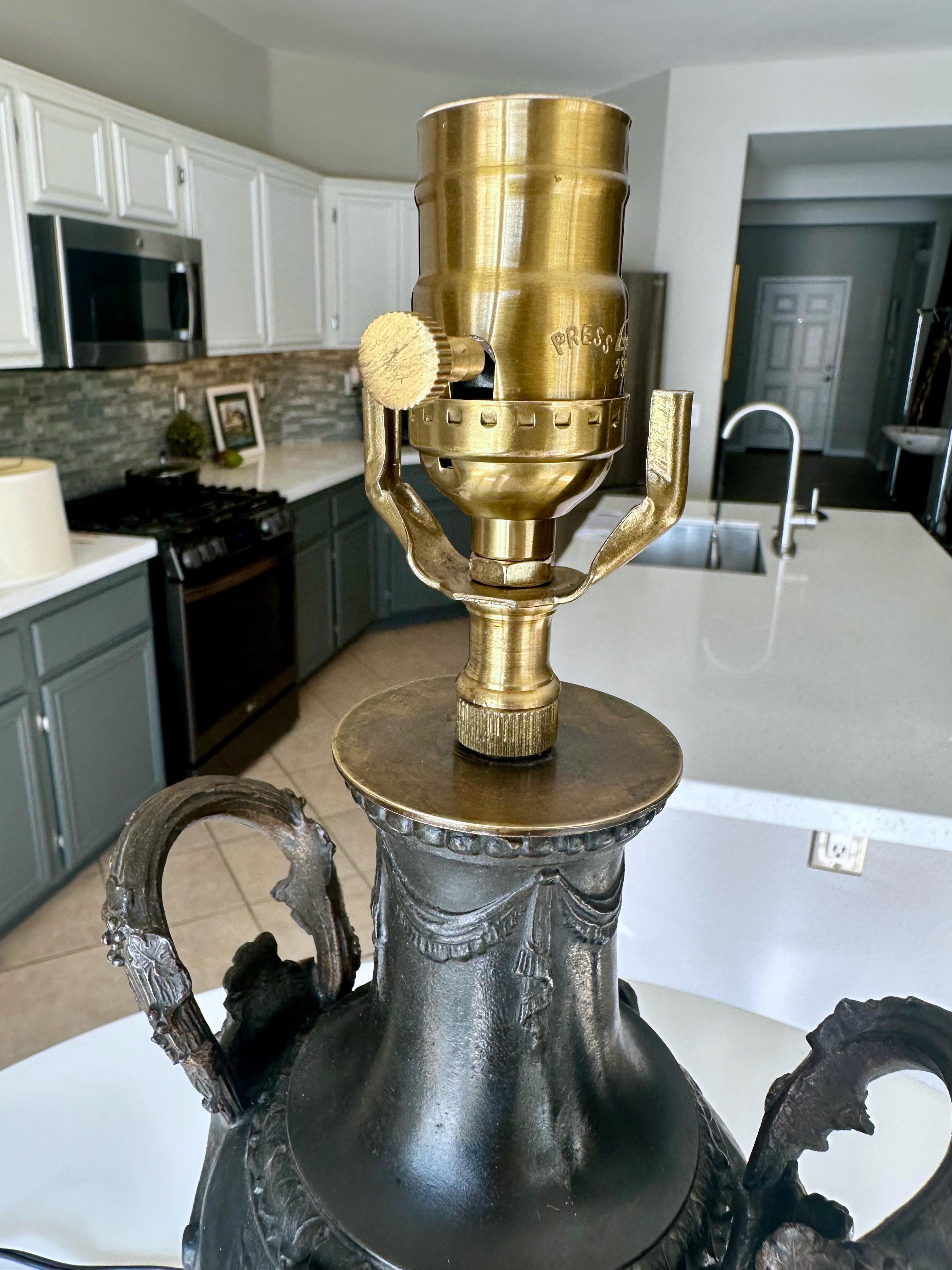 Single Bronze Empire Satyr Head Table Lamp For Sale 9