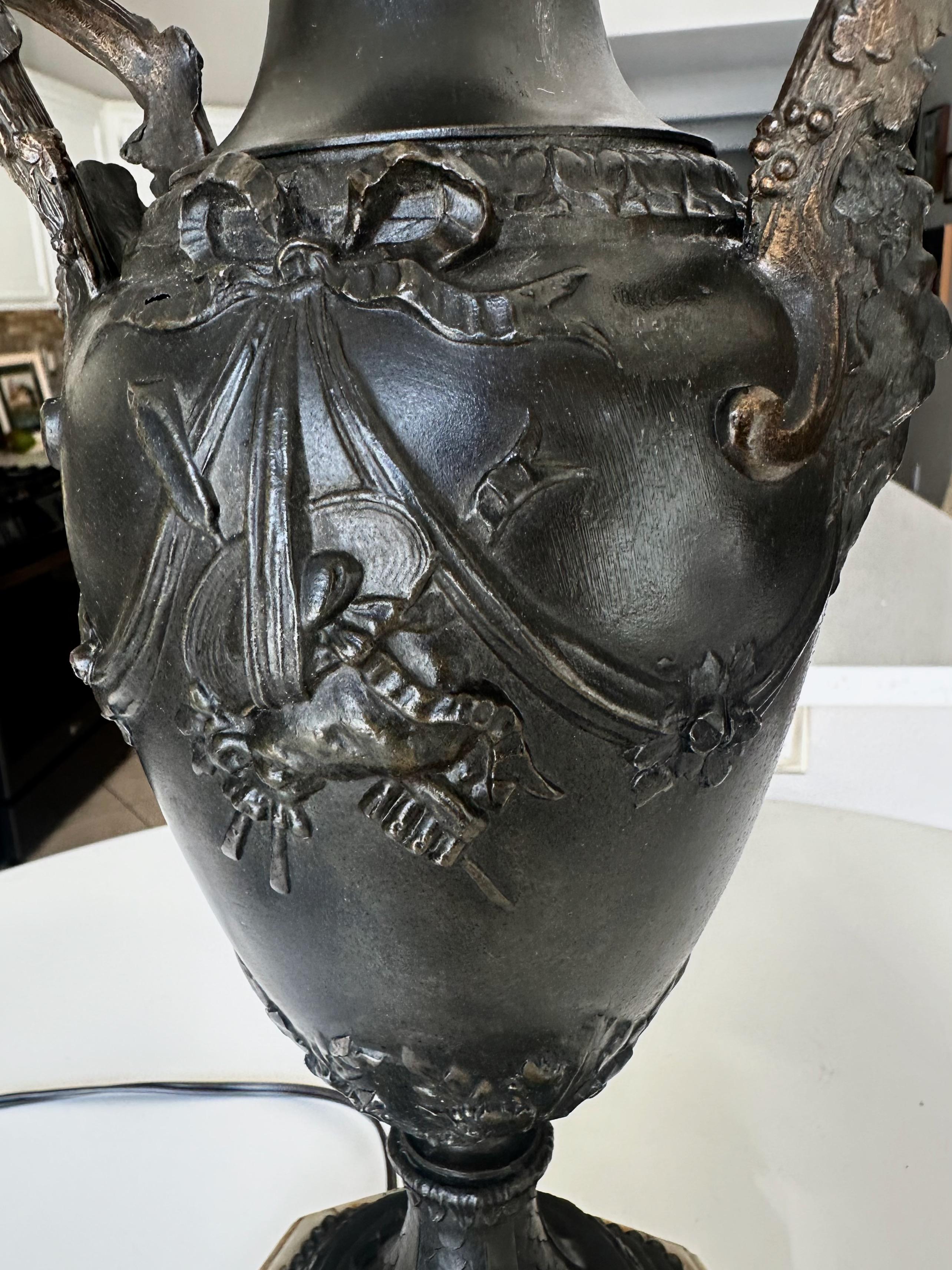 Single Bronze Empire Satyr Head Table Lamp For Sale 10