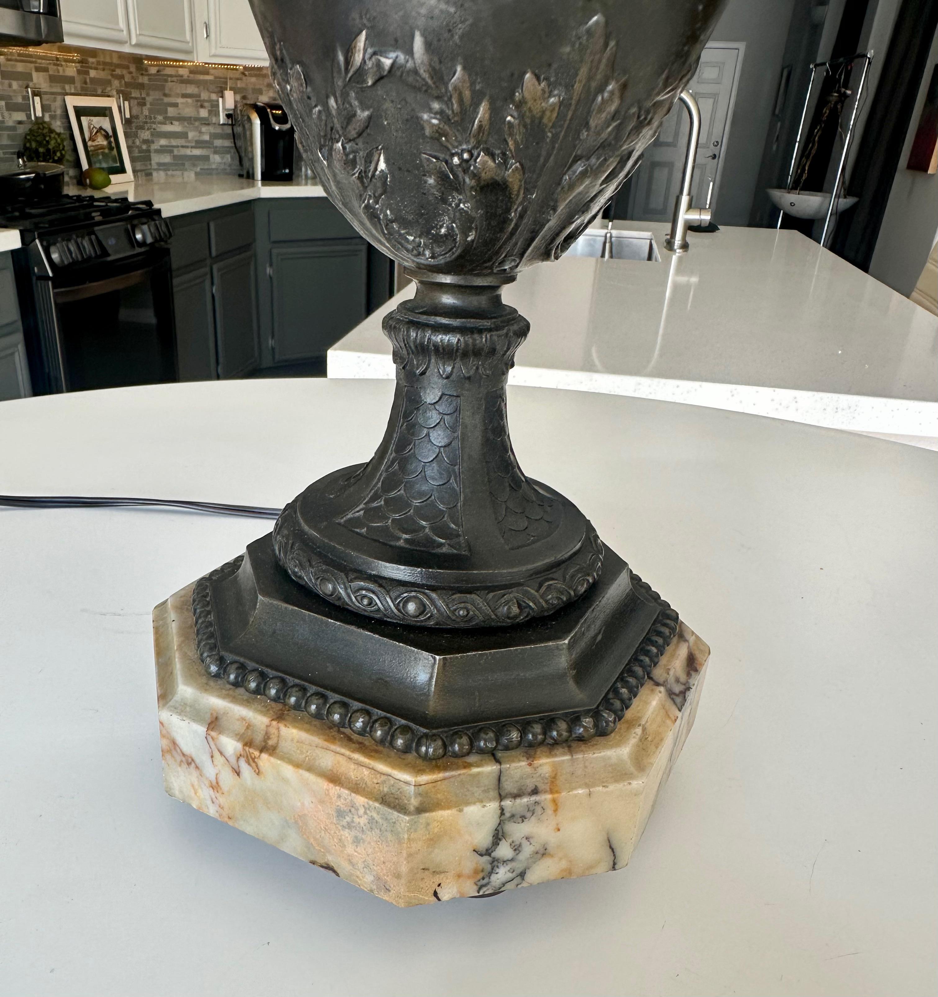 Single Bronze Empire Satyr Head Table Lamp For Sale 11