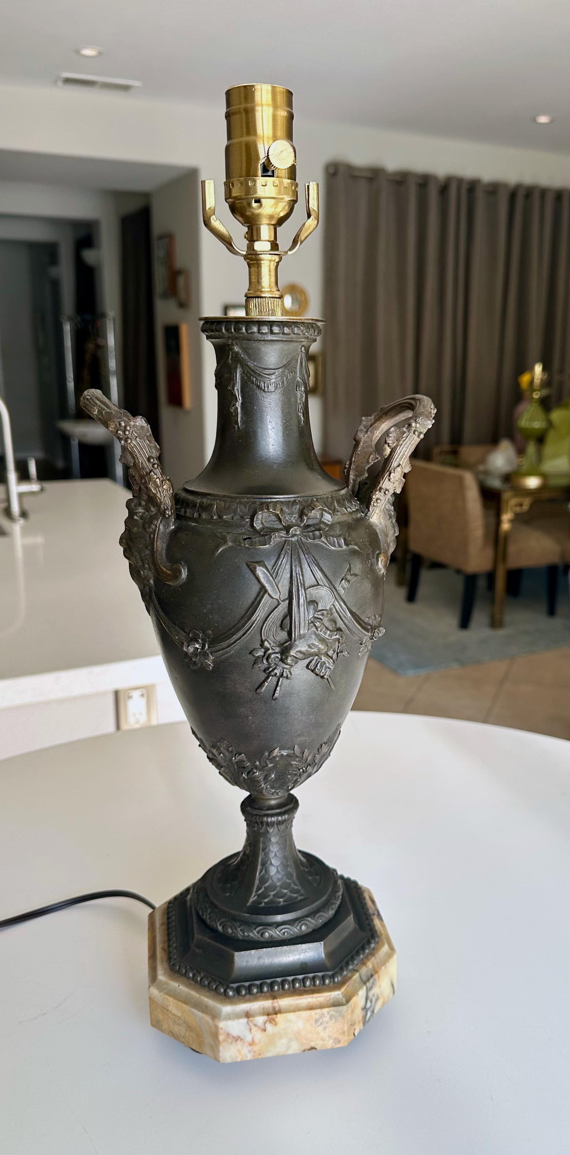 Single Bronze Empire Satyr Head Table Lamp For Sale 12