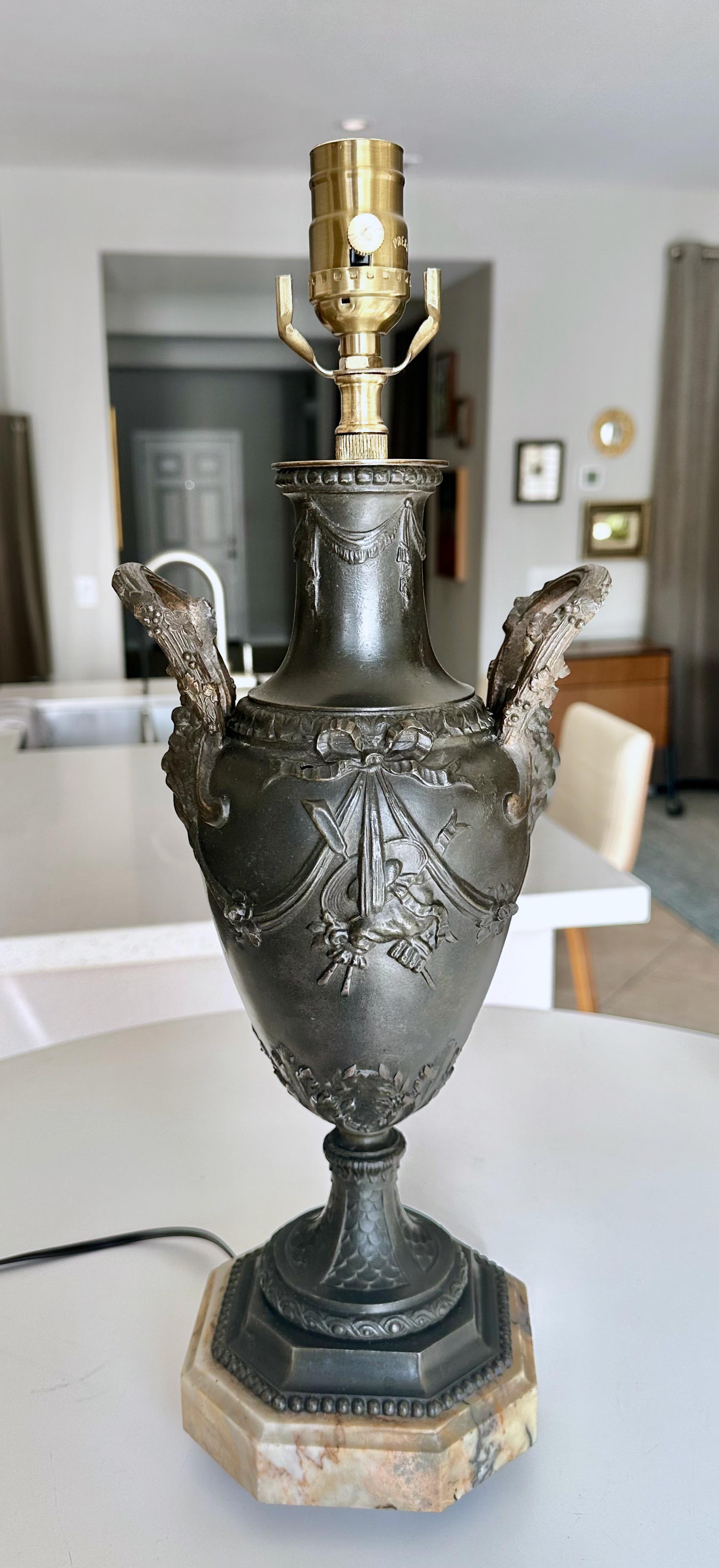 Single Bronze Empire Satyr Head Table Lamp For Sale 13
