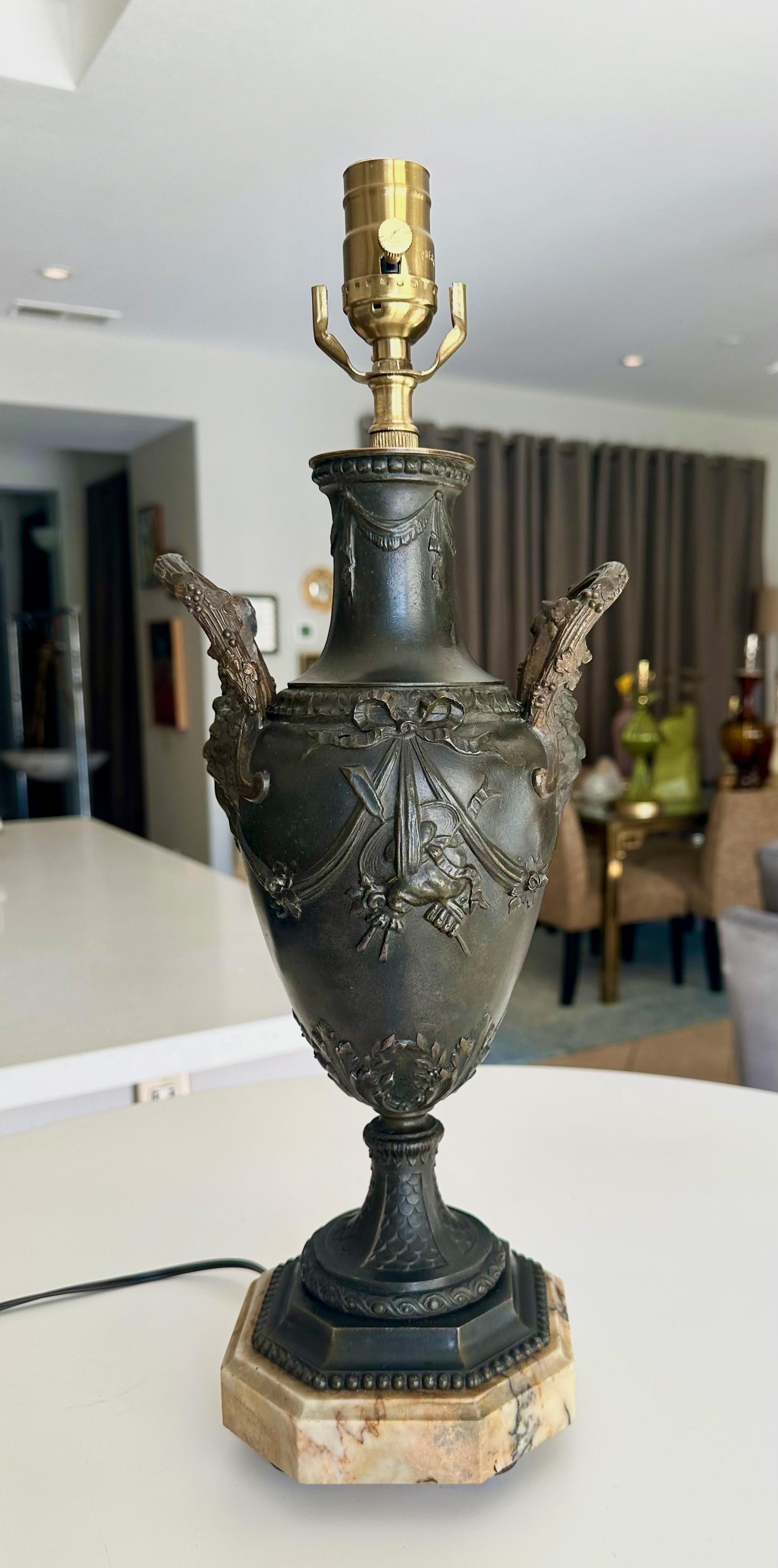 Classical Greek Single Bronze Empire Satyr Head Table Lamp For Sale