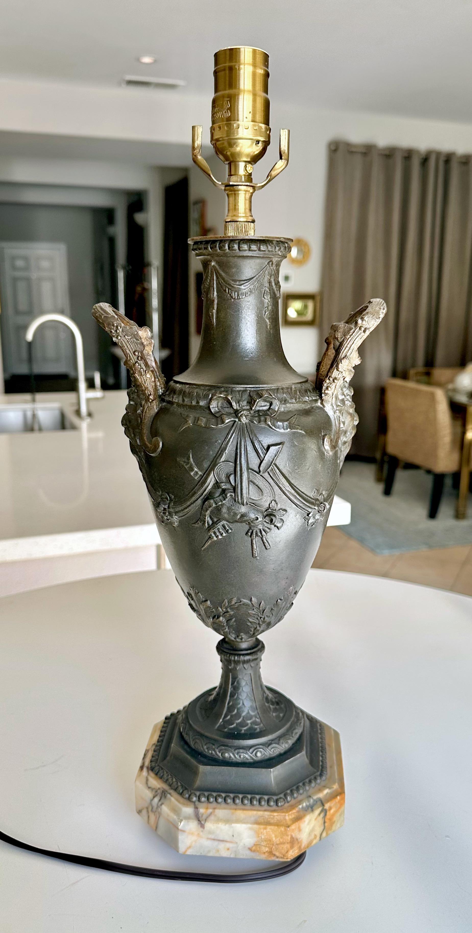 French Single Bronze Empire Satyr Head Table Lamp For Sale