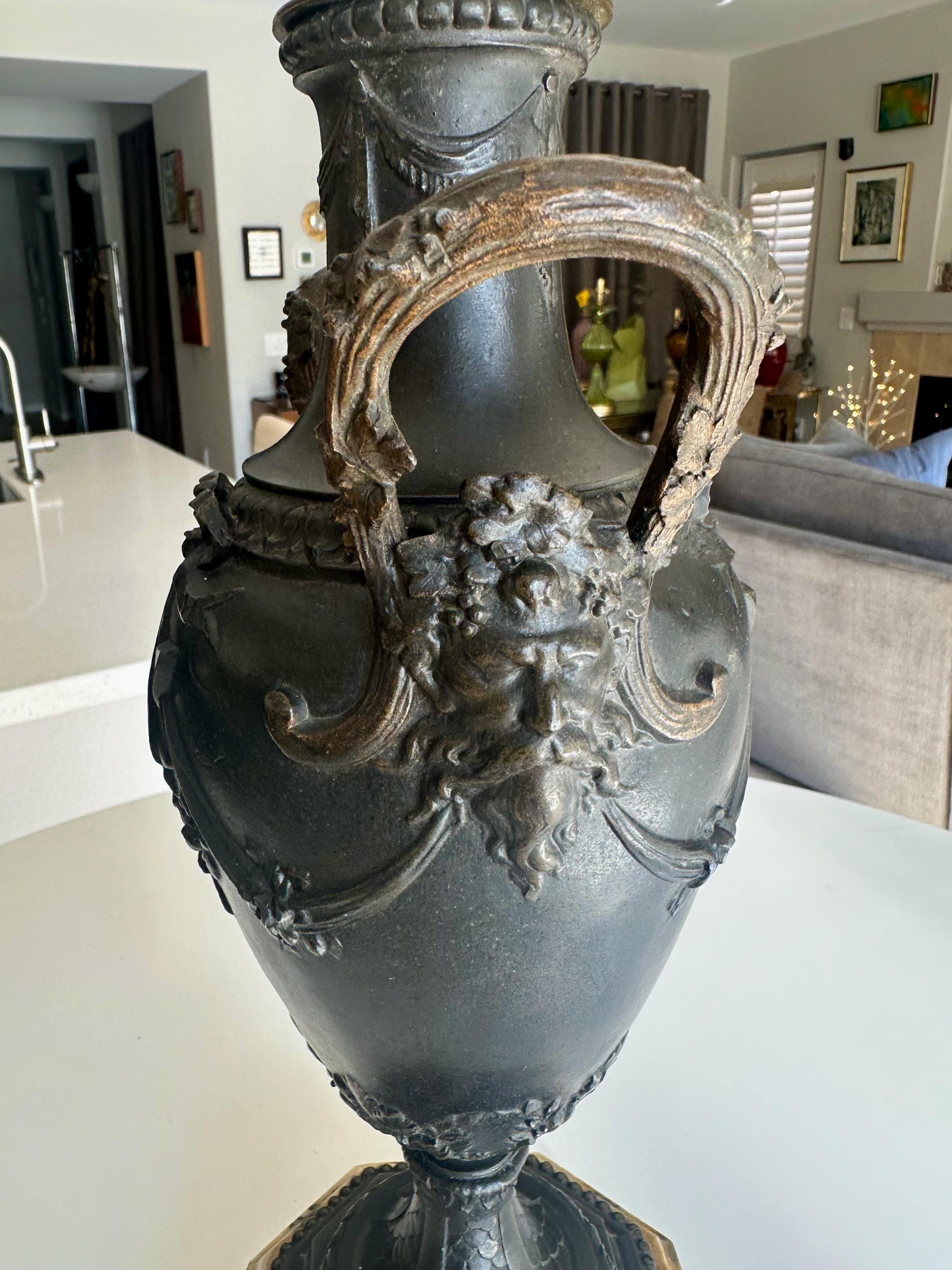Single Bronze Empire Satyr Head Table Lamp For Sale 1