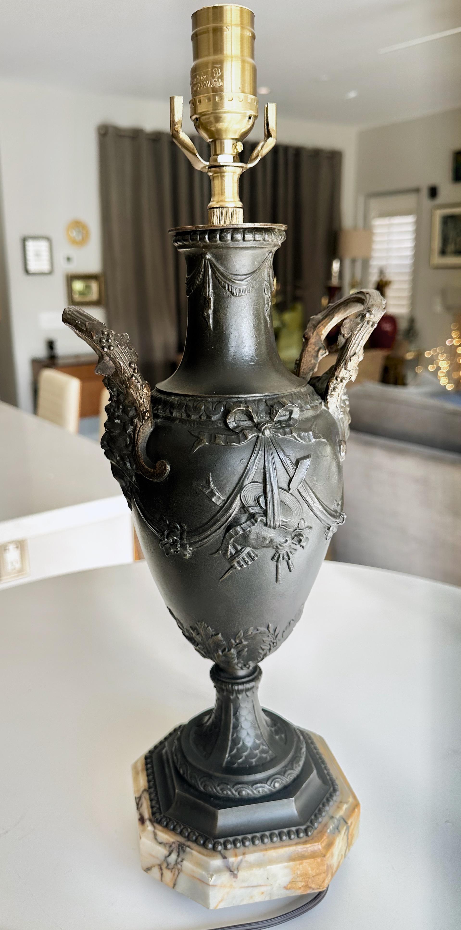 Single Bronze Empire Satyr Head Table Lamp For Sale 2