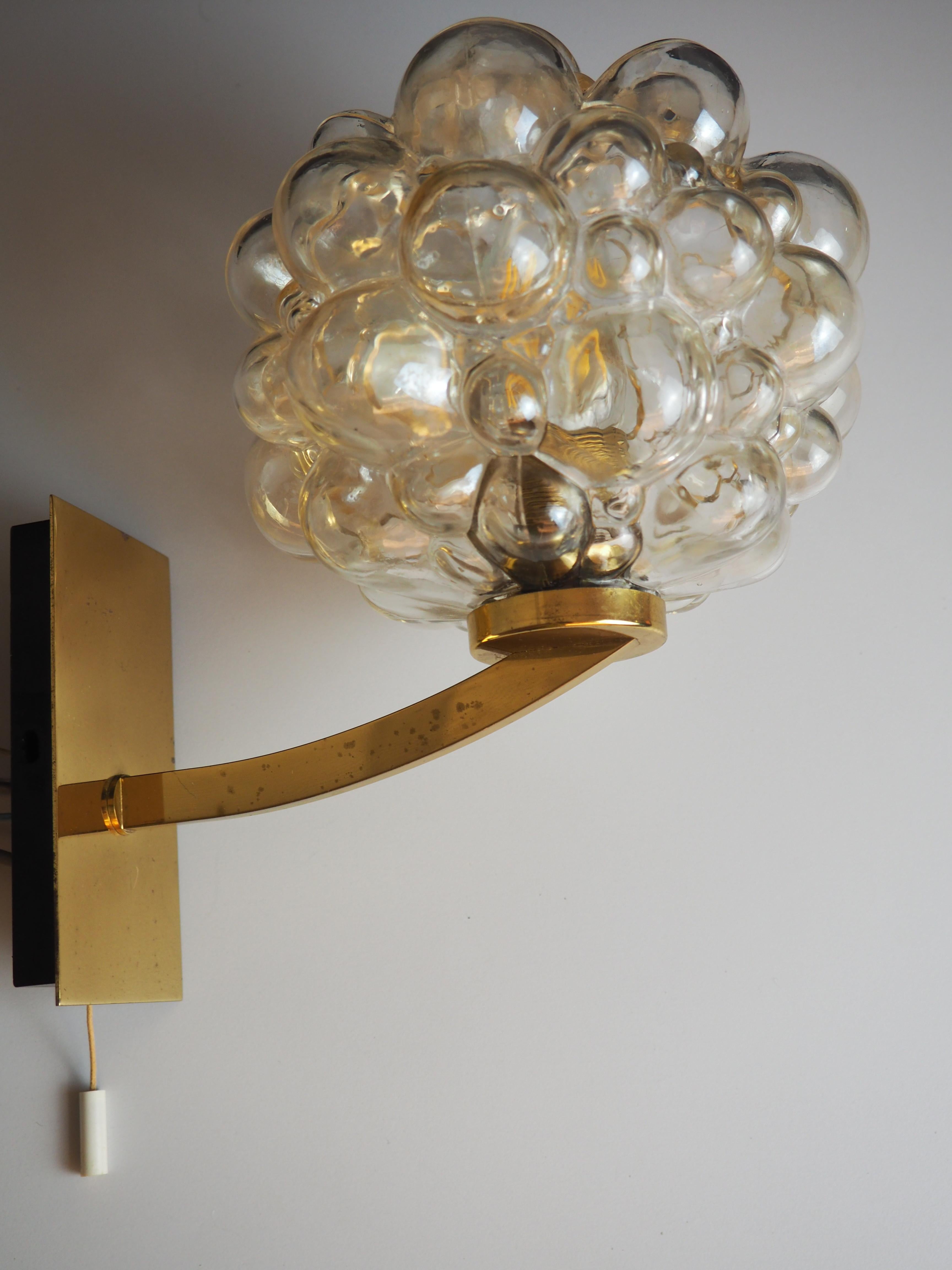 Mid-Century Modern Single Bubble Glass and Brass Wall Sconce by H.Tynell for Limburg, circa 1960s